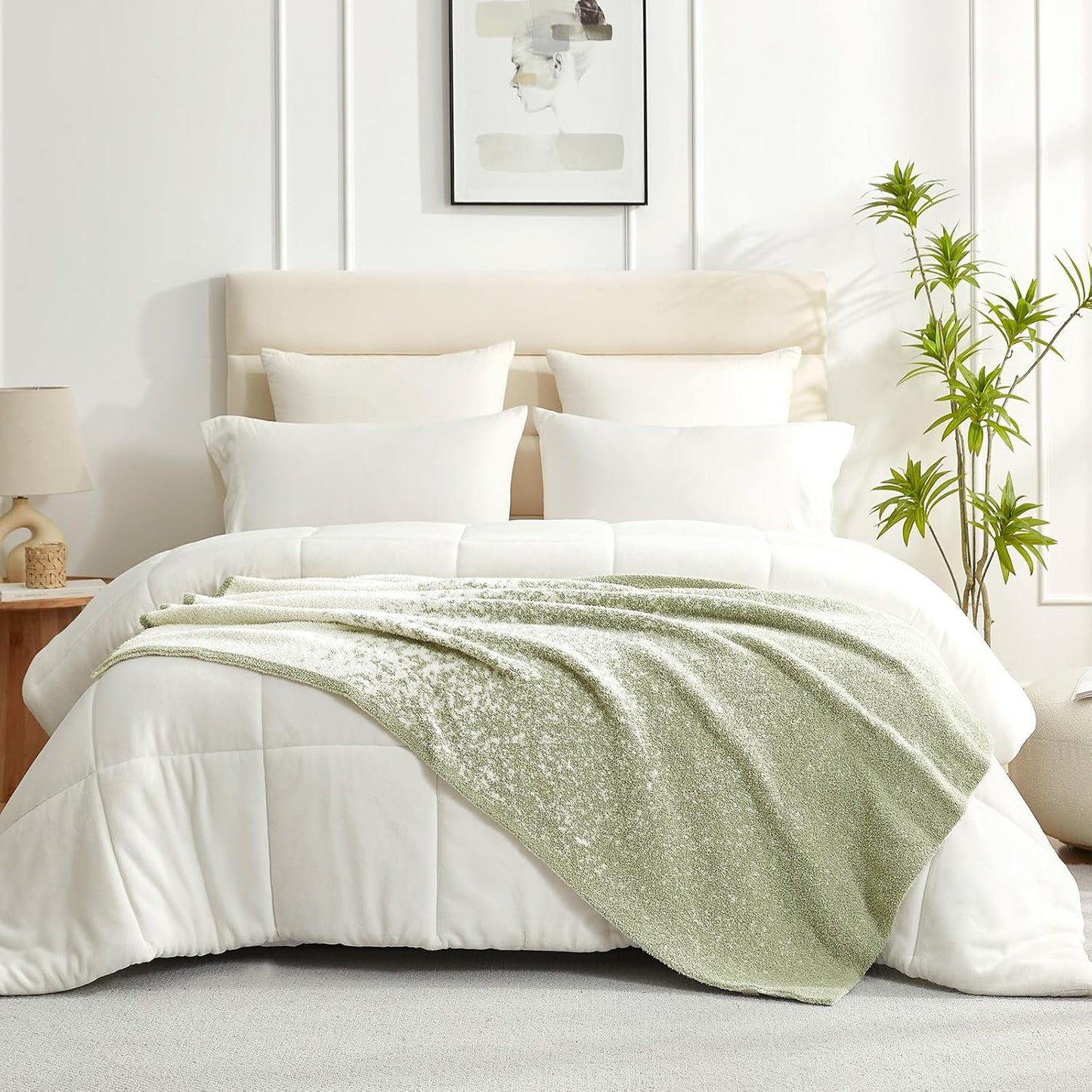 Snuggle Sac Sage Green Bedding Blanket Twin Size for Bed and Sofa, Reversible Super Soft Warm Cozy Knit Blankets Fuzzy Plush, Ombre Green, 60x80 inches