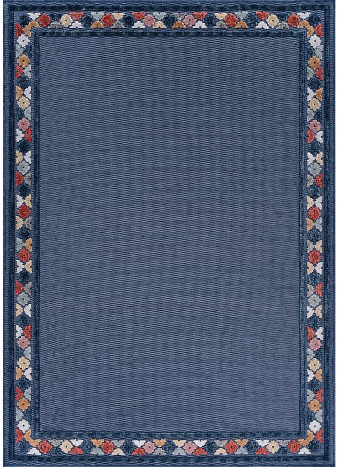 Beverly Rug Outdoor Rug 6x9 Modern Bordered Area Rugs for Indoor and Outdoor Patio Easy to Clean Non Shedding Living Room Porch Garden Washable Outside Carpet (6 x 9 Blue)