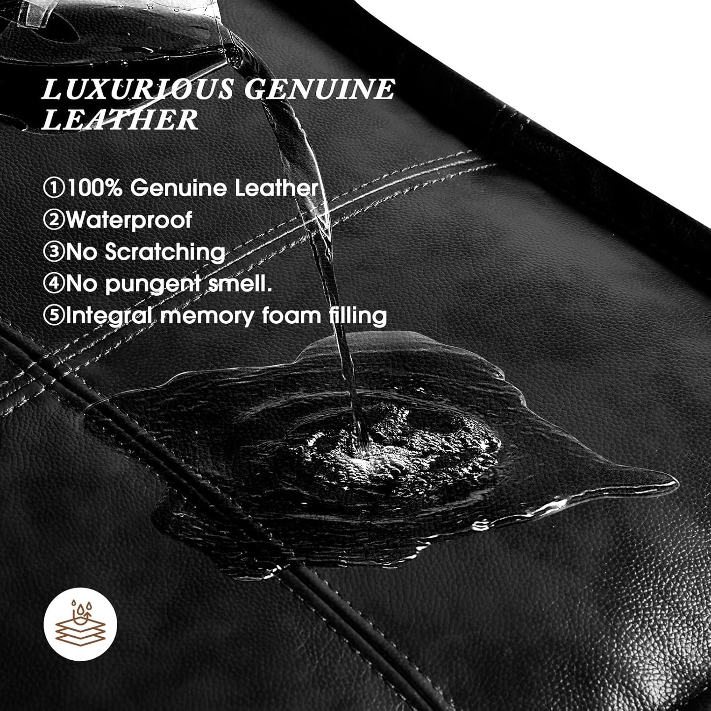 Leather Ottoman,Handmade Stuffed Square Ottoman,Genuine Leather Pouf, Foot Rest Pouf,Comfortable Soft Seating for Living Room & Bedroom (Black, Square)