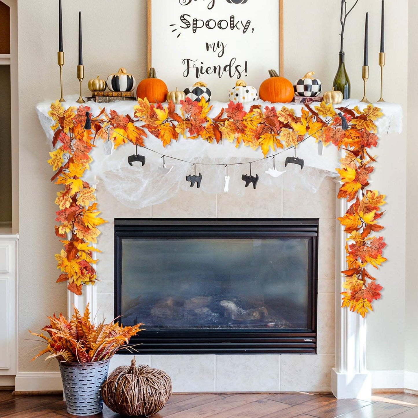 Lvydec 2 Pack Maple Leaves Fall Garland Clearance - 5.8ft/Strand Artificial Fall Foliage Garland Colorful Autumn Decoration for Home Wedding Party Thanksgiving