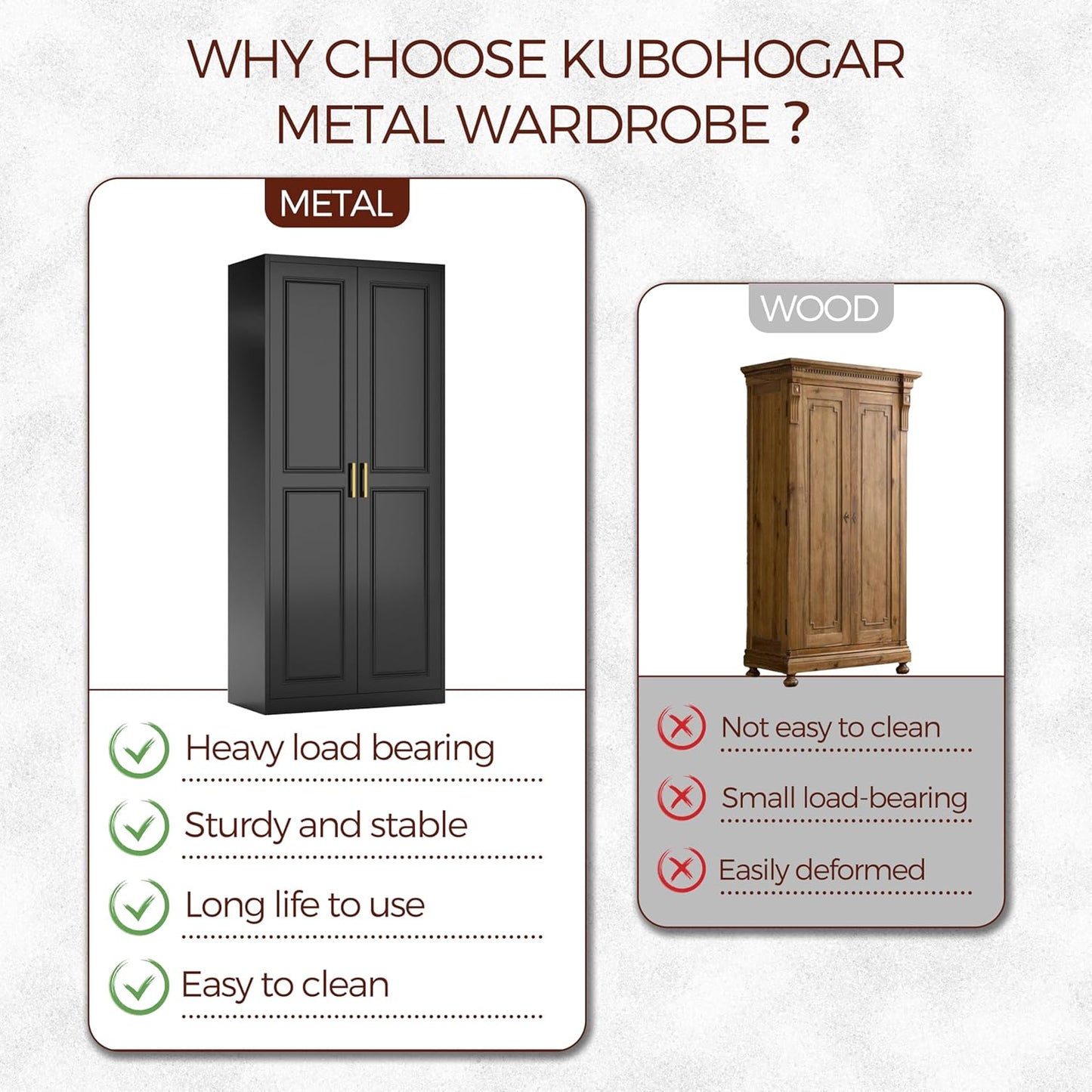 71" Metal Armoire Wardrobe Closet with 2 Doors, Tall Wardrobe Cabinet with Hanging Rod and Adjustable Shelves, Black Clothing Storage Cabinets for Bedroom, Laundry Room, Home Office