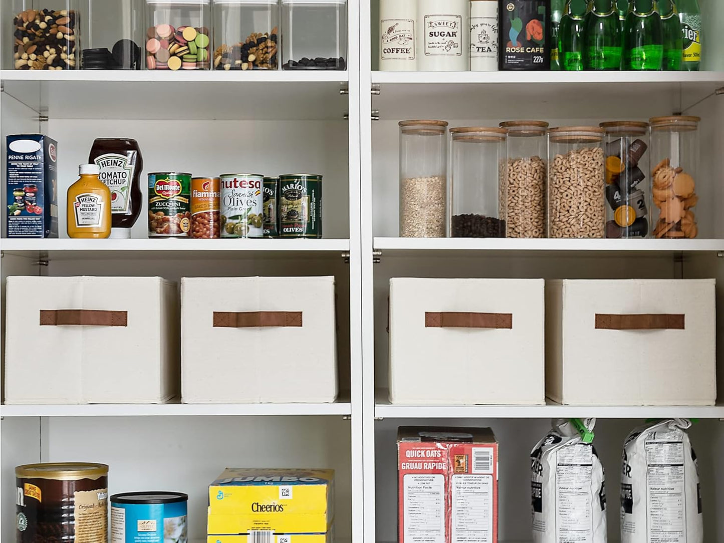 StorageWorks Storage Baskets for Shelves, Foldable Fabric Closet Storage Bins with PU Handles, Fabric Storage Bins Clothes Organizer, Ivory White, 3-Pack, Large