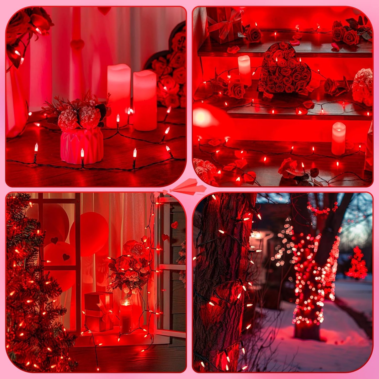 Battery Operated Red String Lights, 2 Pack 18 Feet 50 LED Clear Mini String Lights with 8 Modes Waterproof Tree Lights for Xmas Outdoor Indoor Holiday Party Garden Decor