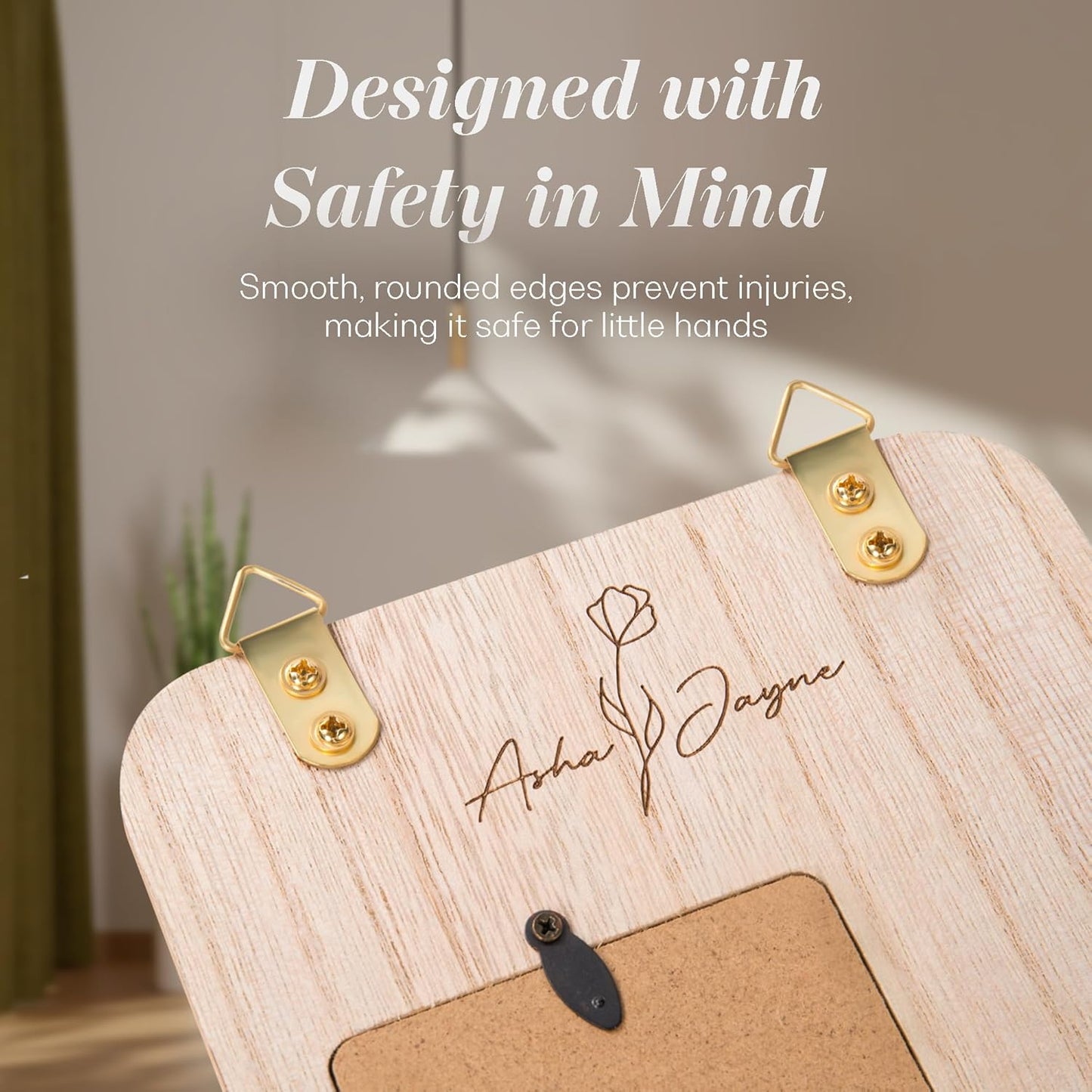 Wooden Growth Chart for Wall - Foldable Height Chart for Kids with Picture Slots - Milestone Tracker Measuring Board with Mounting Hooks - Easy Installation, Smooth Finish, Neutral Color