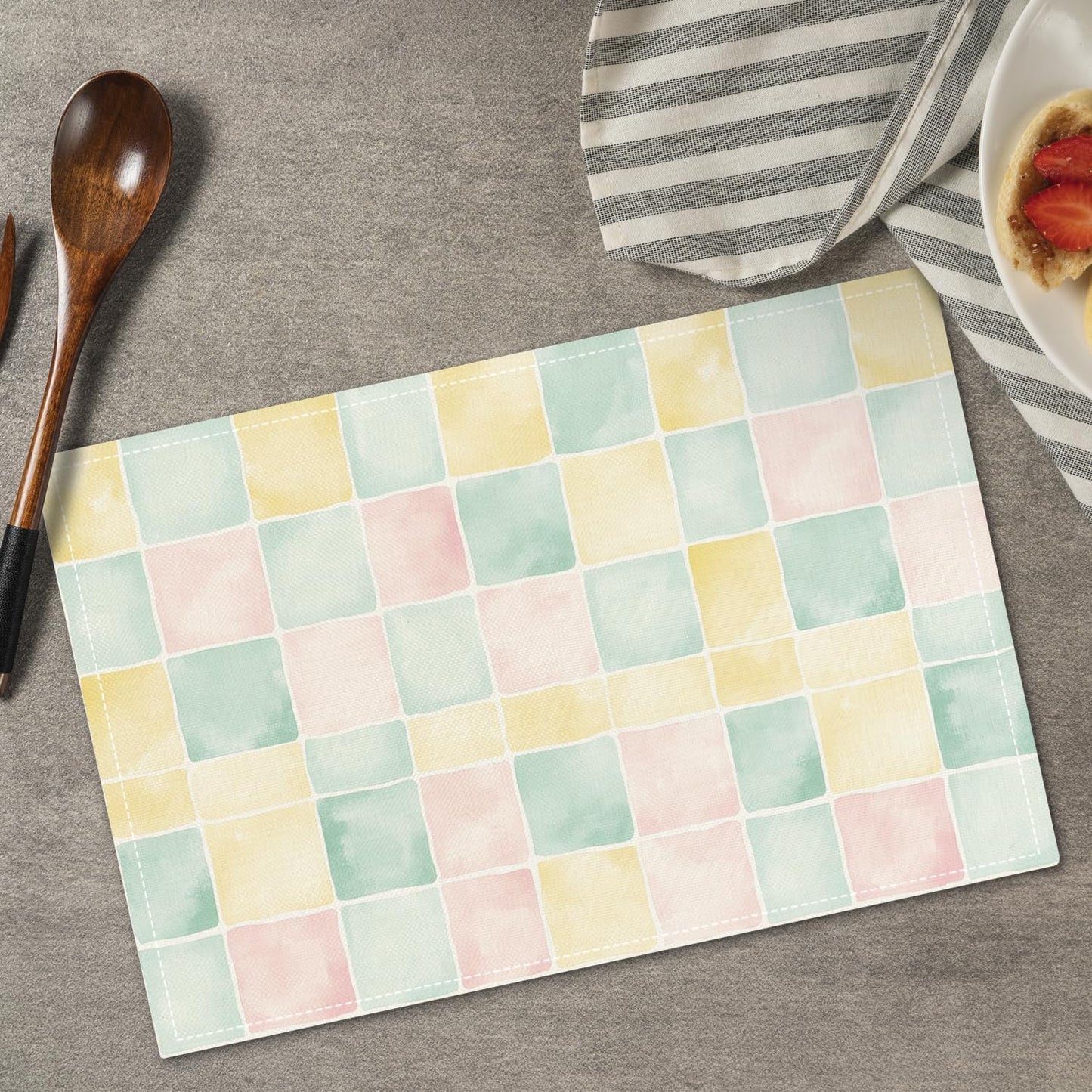 Watercolor Placemats Set of 4, Colorful Table Mat for Home Kitchen, Restaurants, Outdoor Linen Washable Place Mats 12x18 inch Party Event Dining Decoration-12