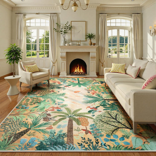 LIVEBOX Boho 8x10 Area Rugs for Living Room, Washable Soft Jungle Animal Print Rug for Bedroom, Farmhouse Non Slip Rug Floor Carpet, Forest Dining Room Rugs for Under Table