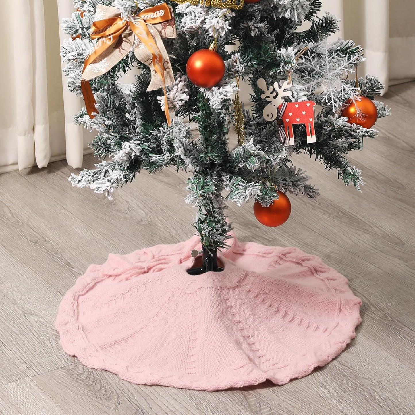 Mini Pink Tree Skirt,18 Inches Knitted Christmas Tree Skirt,Christmas Tree Decorations, Farmhouse Decor Xmas Holiday Home Party Decorations