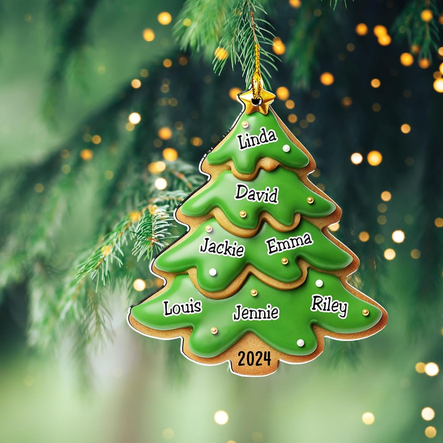 Family Gingerbread Name - Personalized Custom 3D Inflated Effect Acrylic Ornament Family Members and Pets Ornament Gifts for Family Tree Decoration (A05, 3 Names)