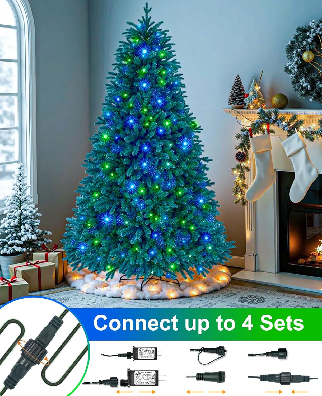 80FT 240 LED Christmas Lights Outdoor, Plug in Christmas Tree Lights with Waterproof 8 Modes, Connectable Green Wire String Twinkle Light for Indoor Home Garden Party Holiday Decorations, Blue Green