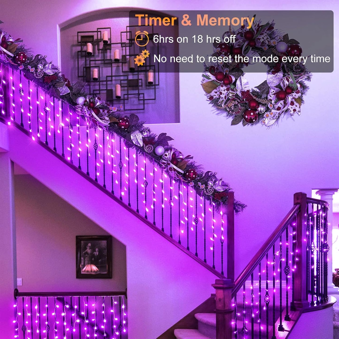 33ft Purple Halloween Lights Outdoor Indoor, 400 LED Icicle Lights for Outside Twinkle Christmas Lights with 75 Drops Clear Wire Timer 8 Modes for House Party Tree Yard Patio Eaves Holiday Decoration