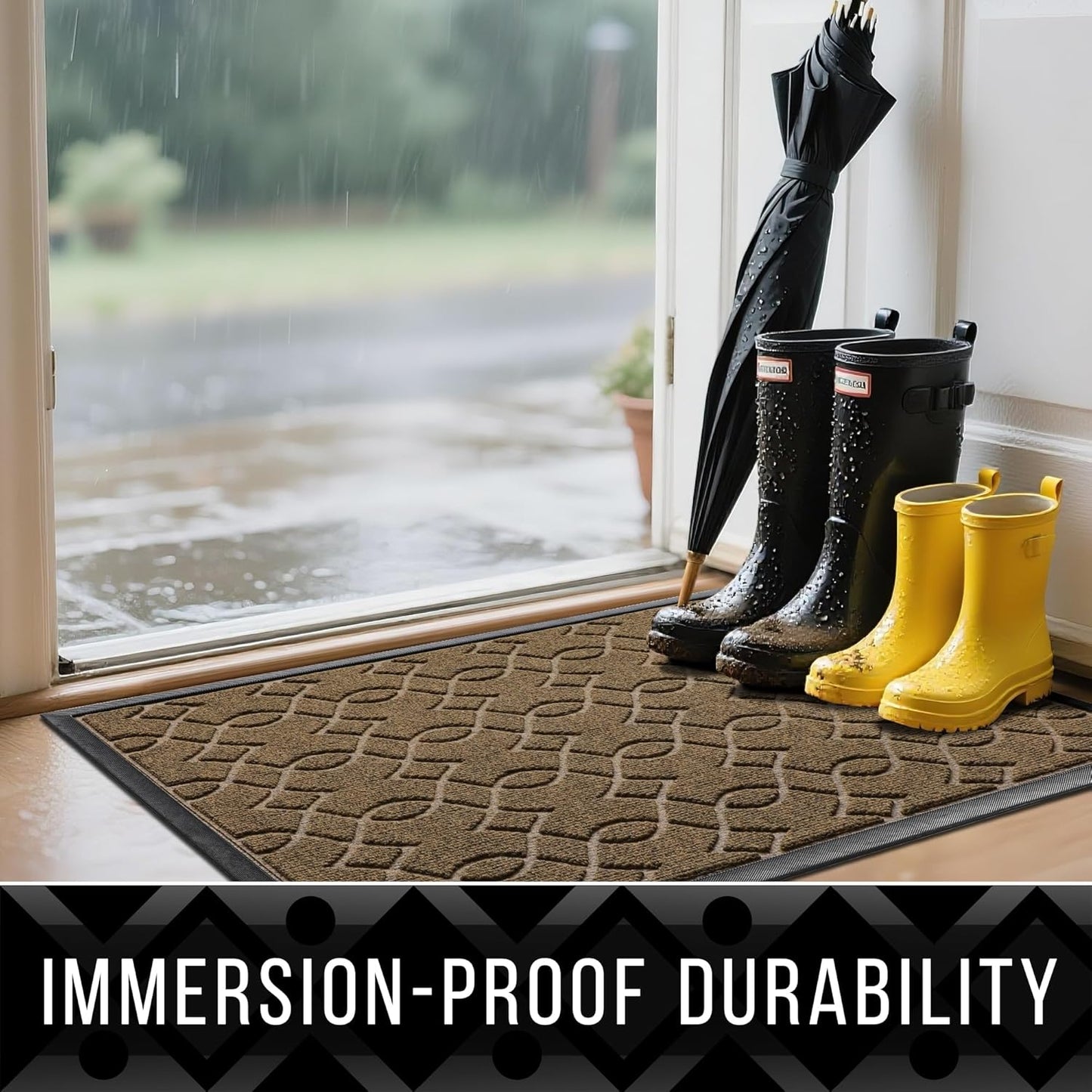 Yimobra Front Door Mat Outdoor Indoor 60x36, All-Season, All-Weather, Heavy Duty Welcome Door Mats Outside Entrance, Non Slip Porch Patio Entrance Mat, Brown