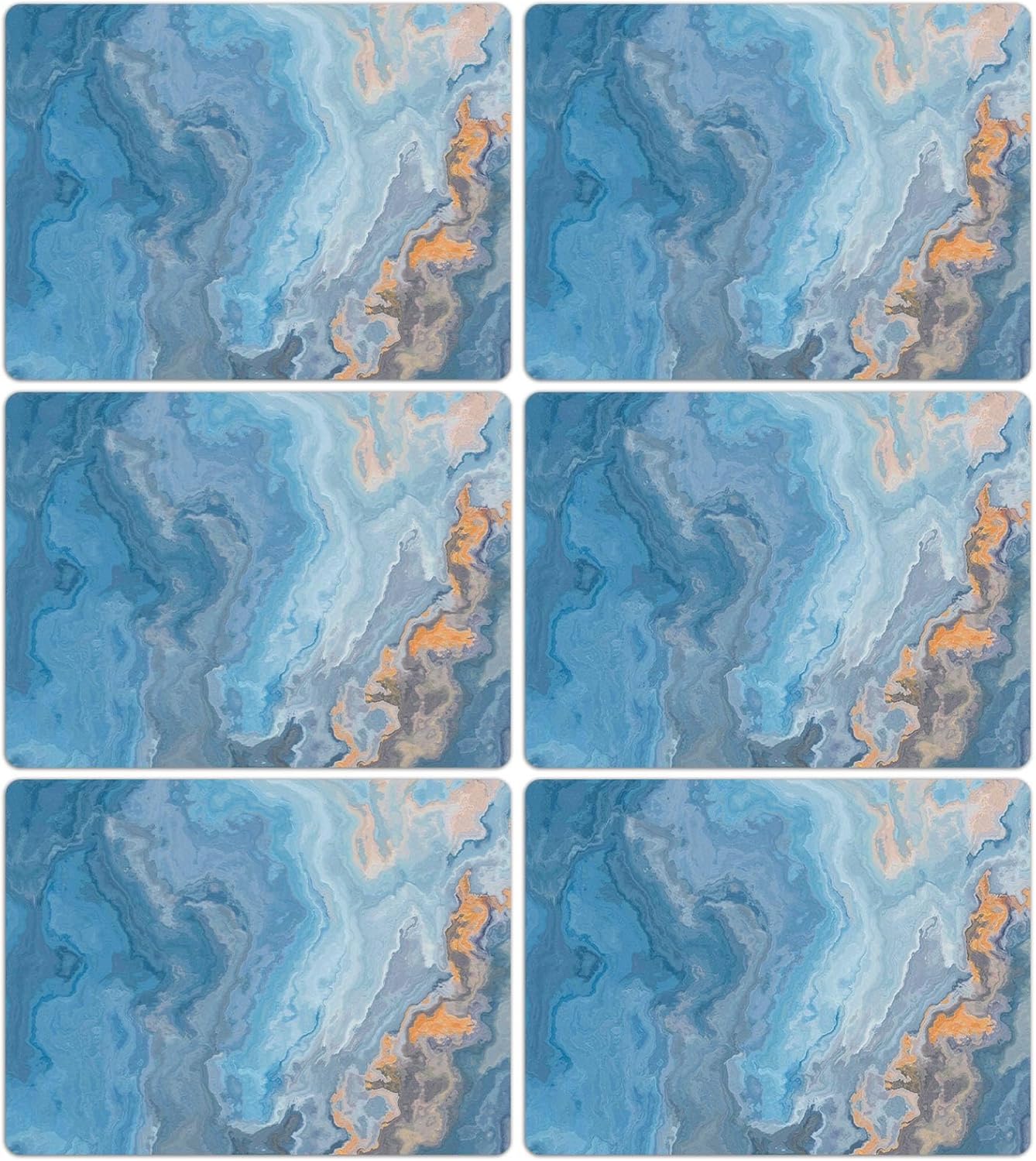 Marble Placemats Set of 6 Blue Marbles Plastic Table Mats Marble Theme Place Mats Wipe Clean Washable Holiday Table Decoration for Indoor Outdoor Party Kitchen Dining