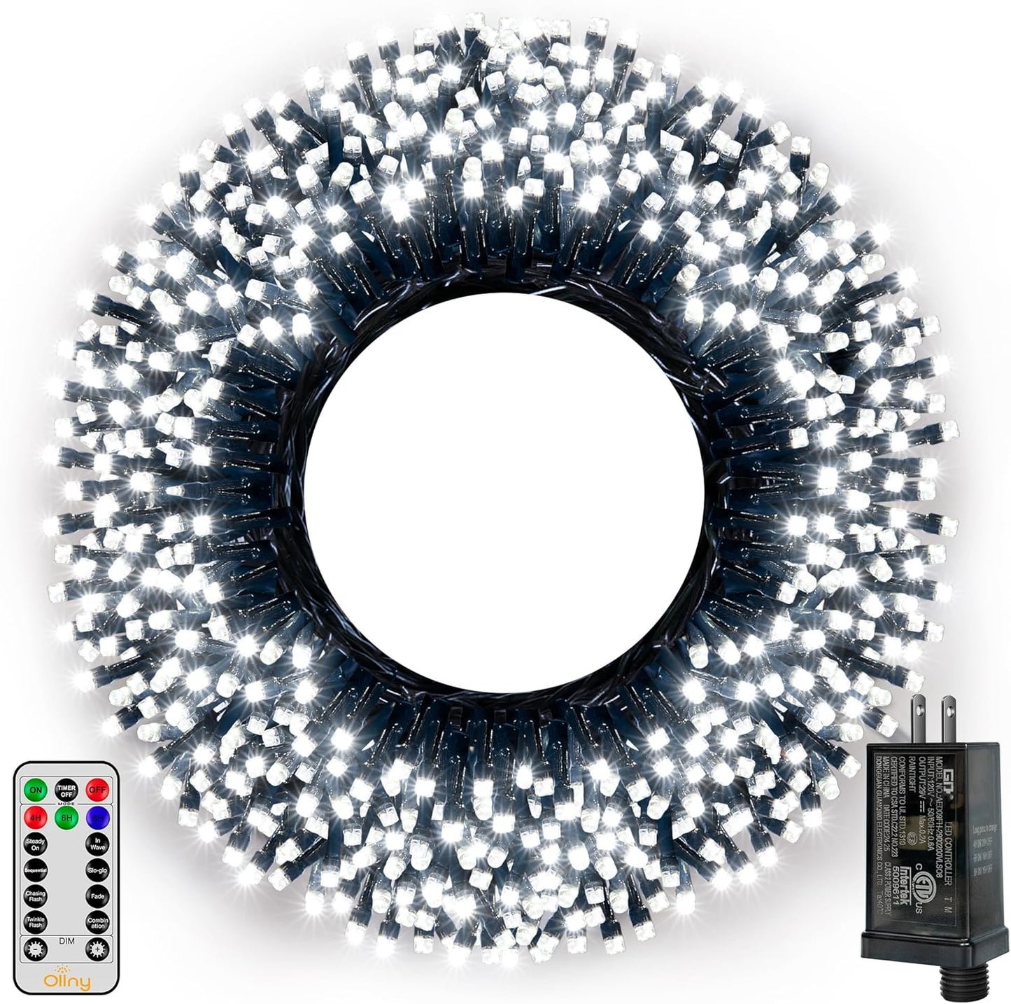 Ollny 500LED 164FT Long Christmas Tree Lights with 8 Modes Remote Timer IP44 Waterproof, Outdoor Christmas Lights for Tree House Yard Outside Xmas Decorations White