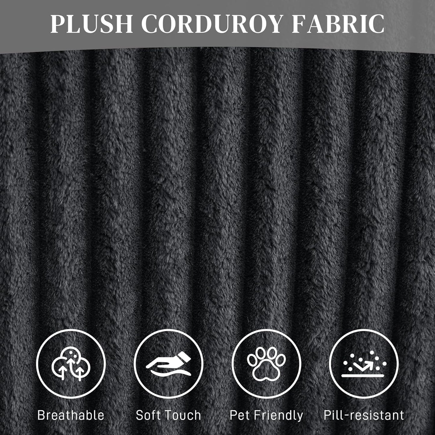 HYJT-H&K Modular Sectional Sofa Cloud Sectional Couch, 107" Comfy Fluffy L Shaped Dark Black Couches for Living Room, Deep Seat Memory Foam Plush Corduroy Boneless Couch Sectionals Left Facing Chaise