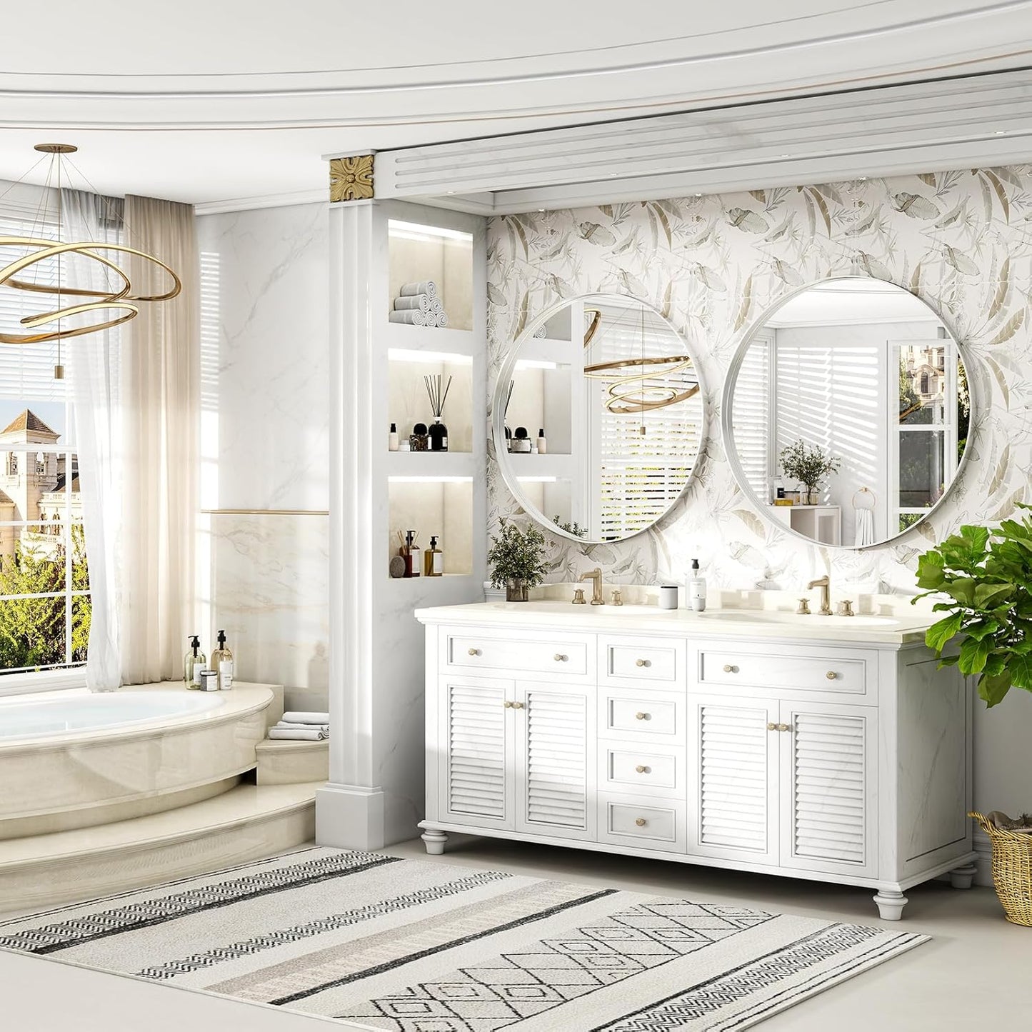 48 Inch Round Bathroom Mirror - Wall Mounted Circle Mirror with Metal Frame, Modern Mirror Suitable for Bathroom, Vanity, Entryway, Living Room, Wall Decor,Silver