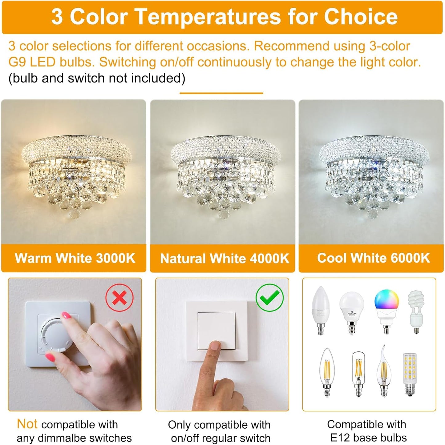 Empire Crystal Wall Sconces, Chrome Wall Light Fixtures, Luxury Wall Lamp for Living Room Bedroom Bathroom Bedside Hallway Stairway