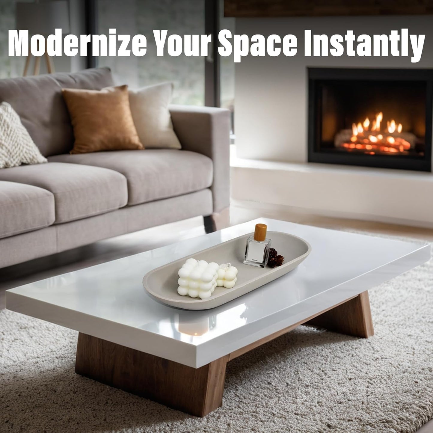 Large Decorative Bowl for Home Decor - Long Dough Bowls with Anti Slip Base for Table Centerpieces - Grey Minimalist Design Dough Decor Bowl for Coffee Table, Dining Table Centerpiece