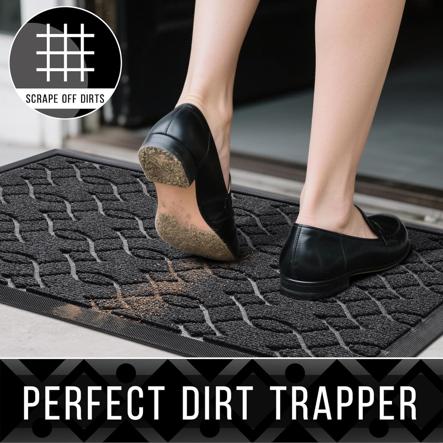 Yimobra Front Door Mat Outdoor Indoor 60x36, All-Season, All-Weather, Heavy Duty Welcome Door Mats Outside Entrance, Non Slip Porch Patio Entrance Mat, Black Gray