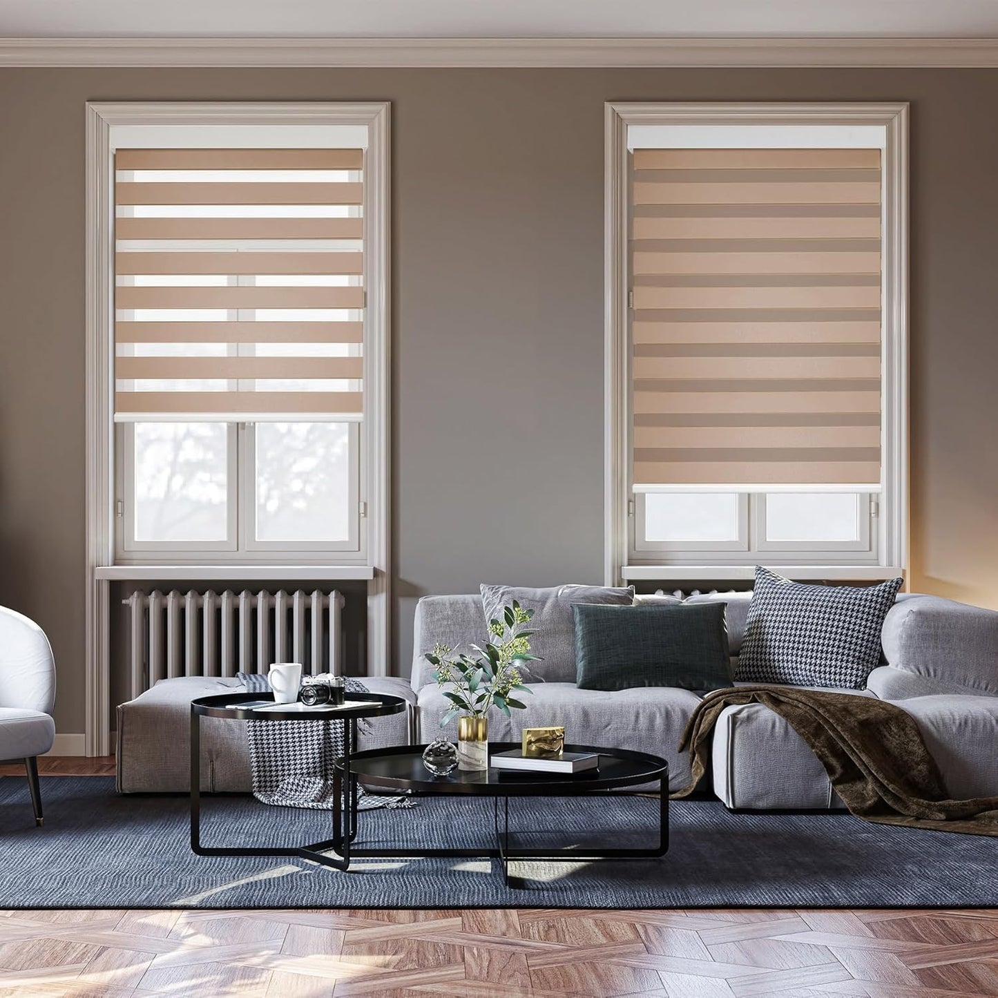 HESTIA Cordless Zebra Blinds Light Filtering Roller Shades UV Blocking Blackout Privacy Indoor Window Blind for Home Office Day and Night, Beige,48" W x 54" H