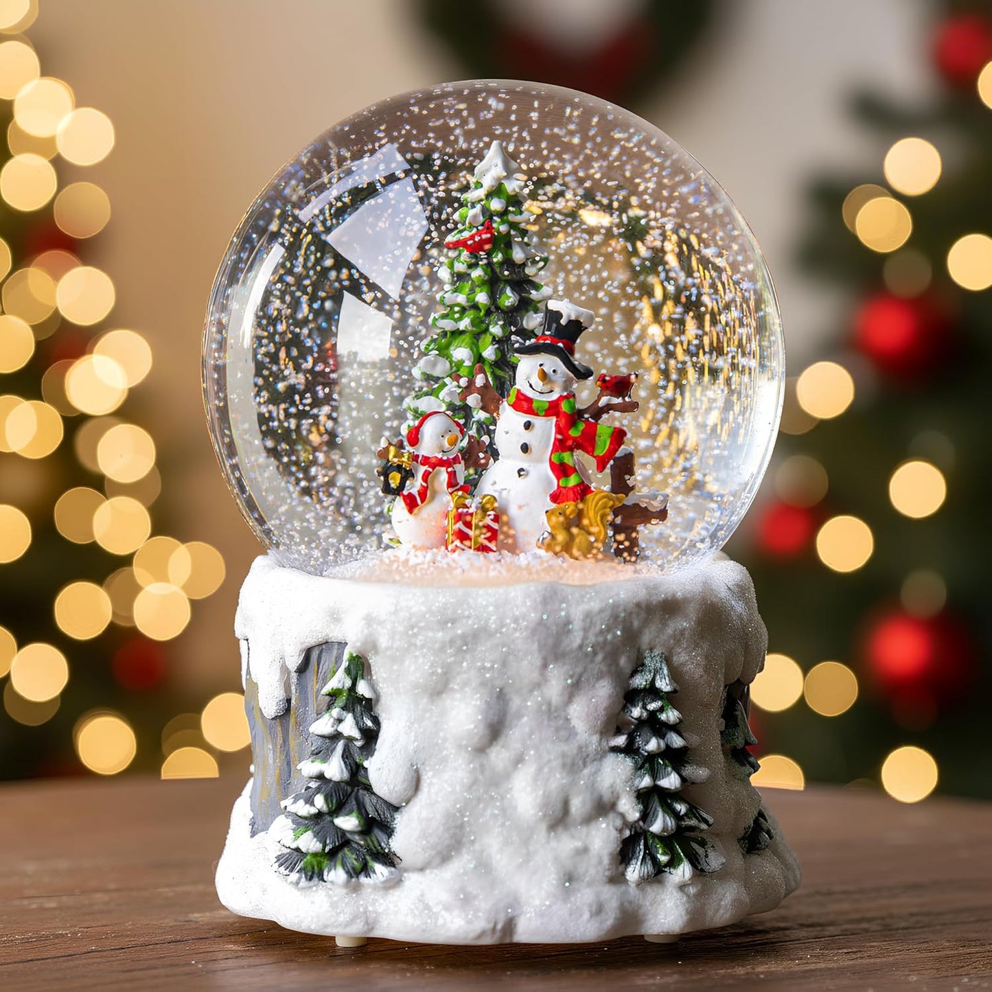 Christmas Snow Globe Lantern Water Glittering Snowman Scene with Music & Timer, USB Lined/Battery Operated Lighted Water Lantern for Christmas Festival Decoration Gifts