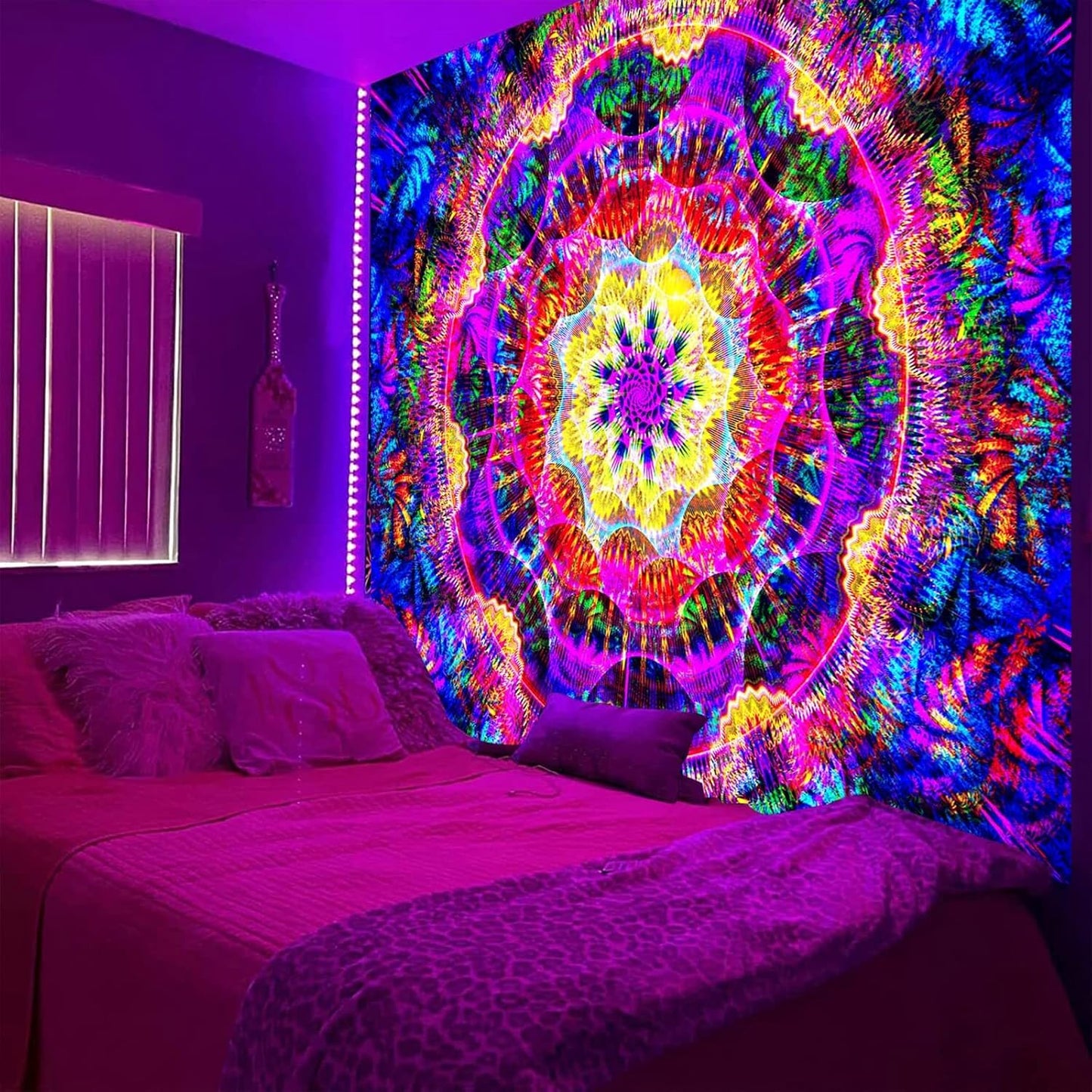 PSYHILAR Blacklight Mandala Tapestry for Bedroom, Psychedelic Black Light Posters for Adults and Teens, Colorful UV Reactive Aesthetic Bohemian Art Wall Hanging Decor (40 x 30 Inches)