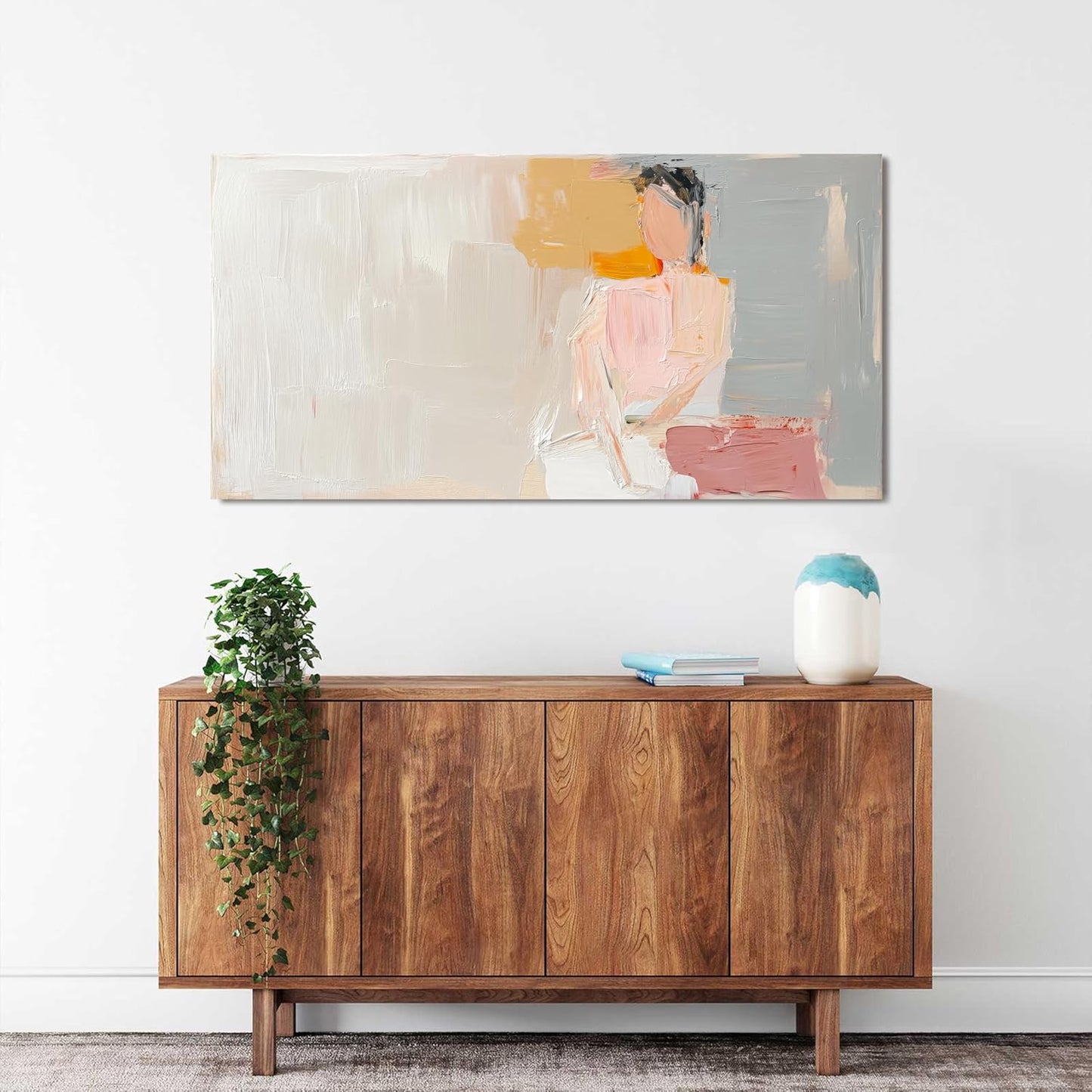 AIXMGSJS Abstract Canvas Wall Art Decor, 20"x40", Pink, Wrapped Canvas, Wall Hanging Decor, Living Room, Bedroom, Dining Room, Guest Room, Home Office