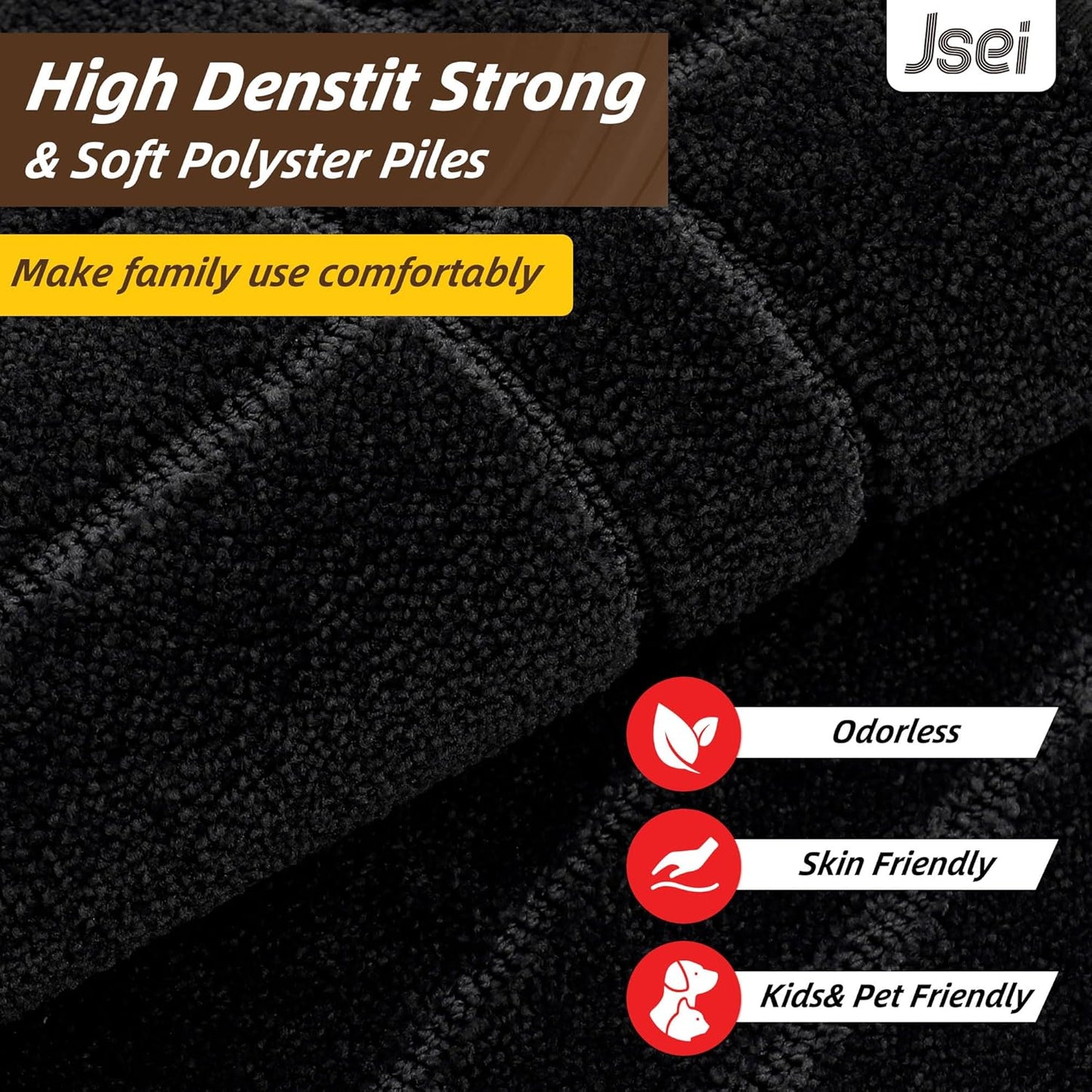 JSEI Entryway Rugs Doormat 20"x32", Non-Slip Dirt Trapper Door Mats Indoor, Washable Absorbent and Stain Resist Welcome Floor Mat for Front Door, Dog Door Mat, Muddy Wet Shoes & Paws, Black