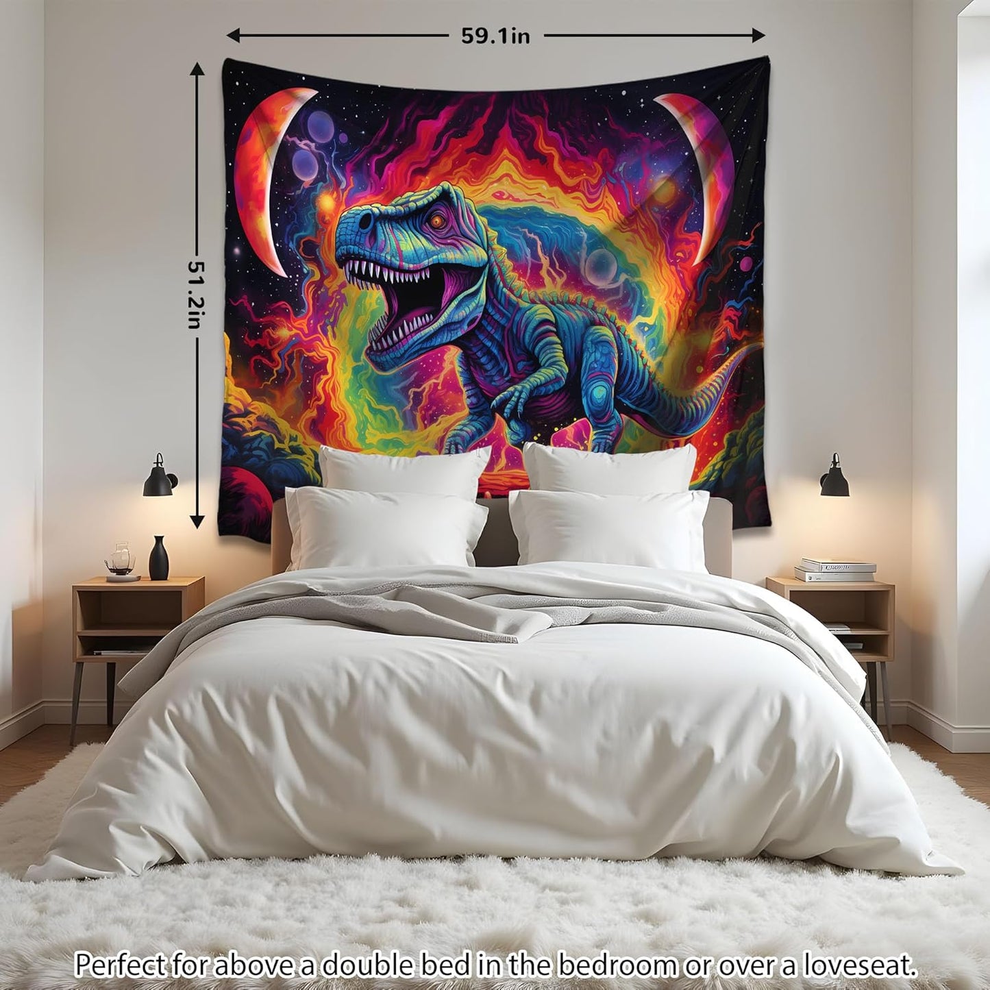 Dinosaur Tapestry Blacklight, Black Light Dinosaur Posters for Boys Room Uv Cool Dino Kids Tapestry for Teen Bedroom Home Decor 60x50in