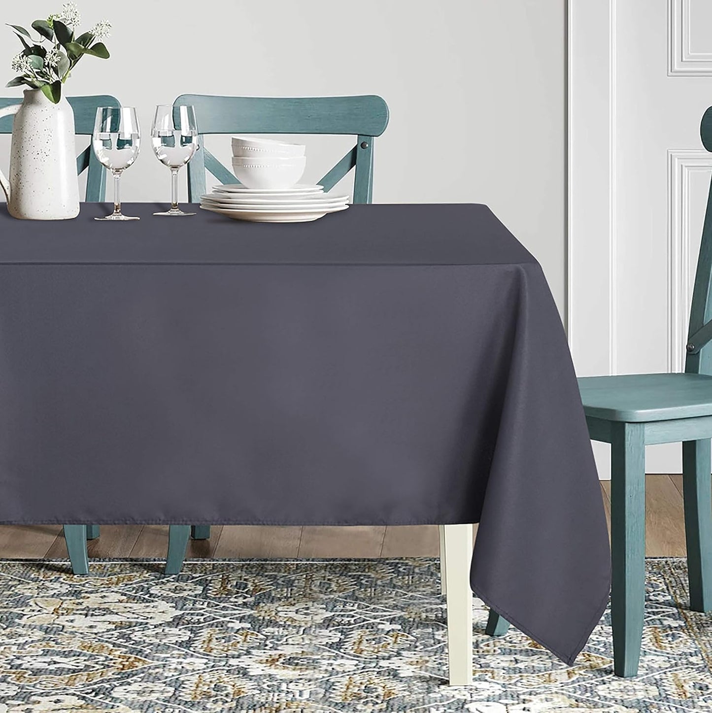 sancua Rectangle Tablecloth - 90 x 132 Inch - Water Resistant Spill Proof Washable Polyester Table Cloth, Decorative Fabric Table Cover for Dining Tables, Buffet Parties and Camping, Grey