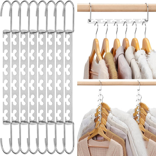 HOUSE DAY 10.5 Inch Closet Space Saving Wardrobe Clothing Magic Hangers Oragnizer Heavy Chrome Hangers, Updated Hook Design Pack of 8