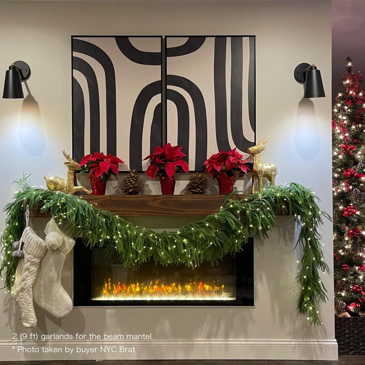 Senjie 6FT 2PCS Christmas Garlands Norfolk Pine Garland Real Touch Artificial Faux Greenery Garland for Holiday Indoor Outdoor Decor