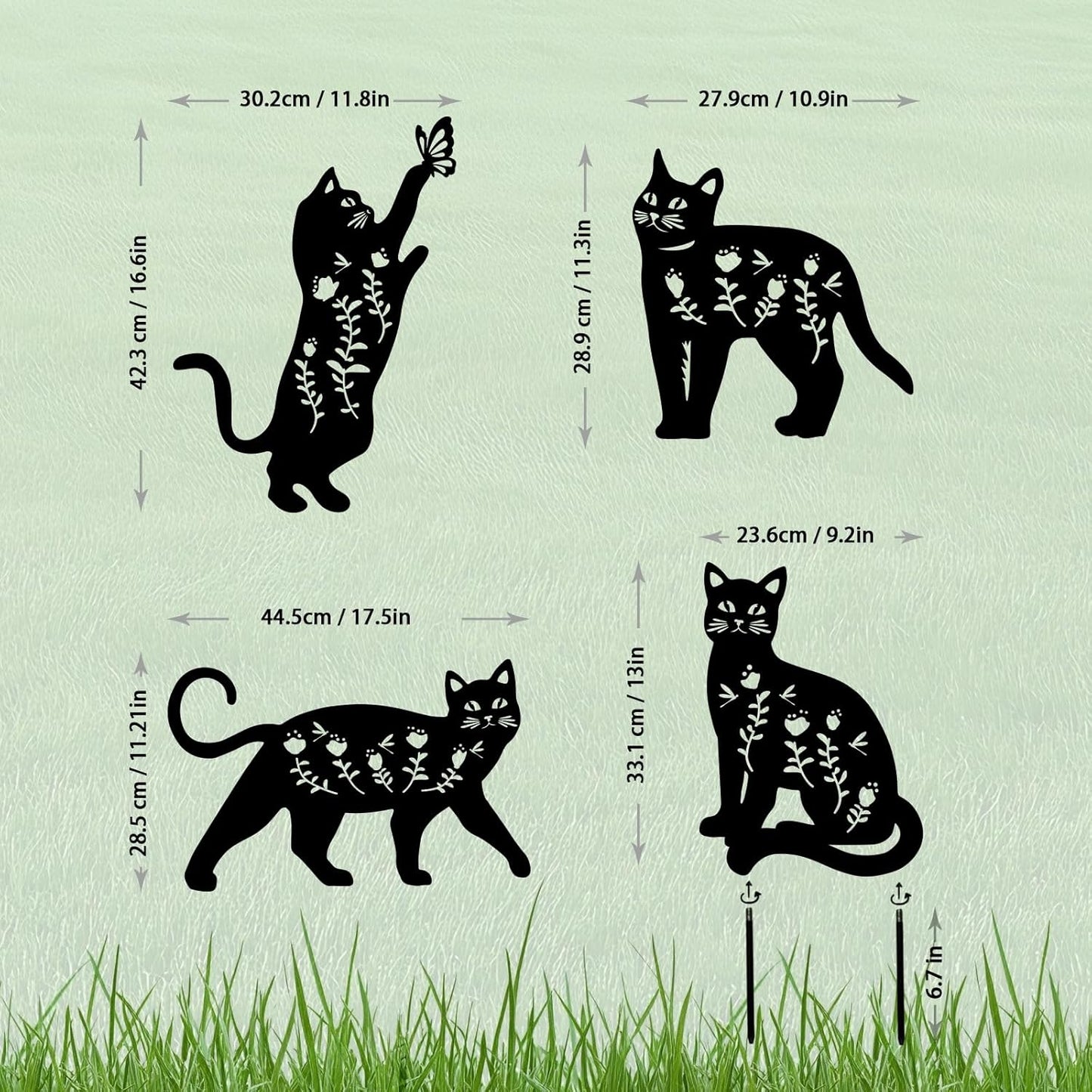 4 Pack Cat Metal Garden Decorative Stakes, Weather Proof Silhouette Statues for Yard, Patio,Outdoor Decor for Cat Lovers and Pet Owners
