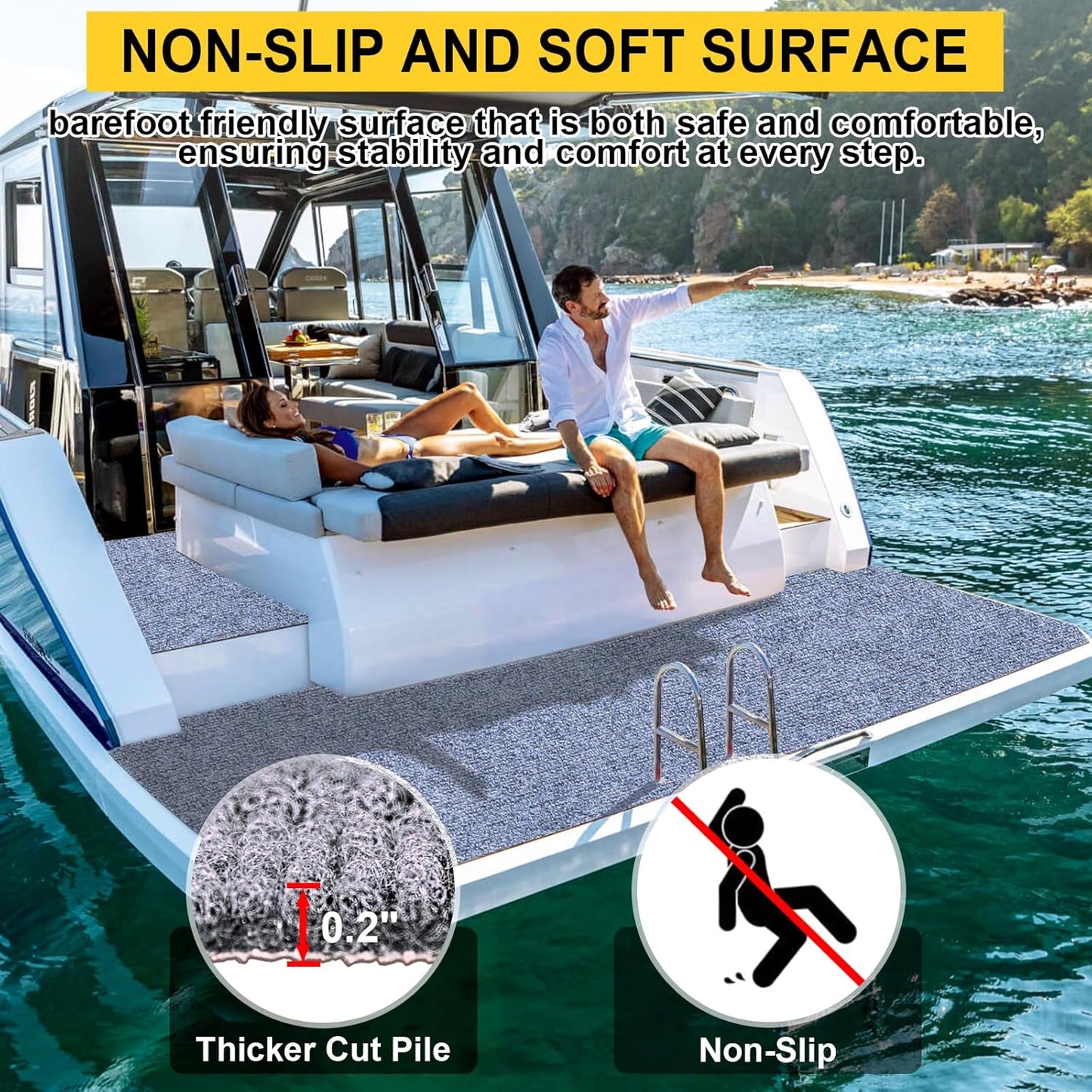 Marine Carpet,6 FT x 10 FT Blue-Gray Indoor Outdoor Carpet 0.2" Thick Boat Carpet with Water-Proof TPE Backing, Non-Slide Outdoor Marine Carpet Roll for Home, Patio, Porch, Deck