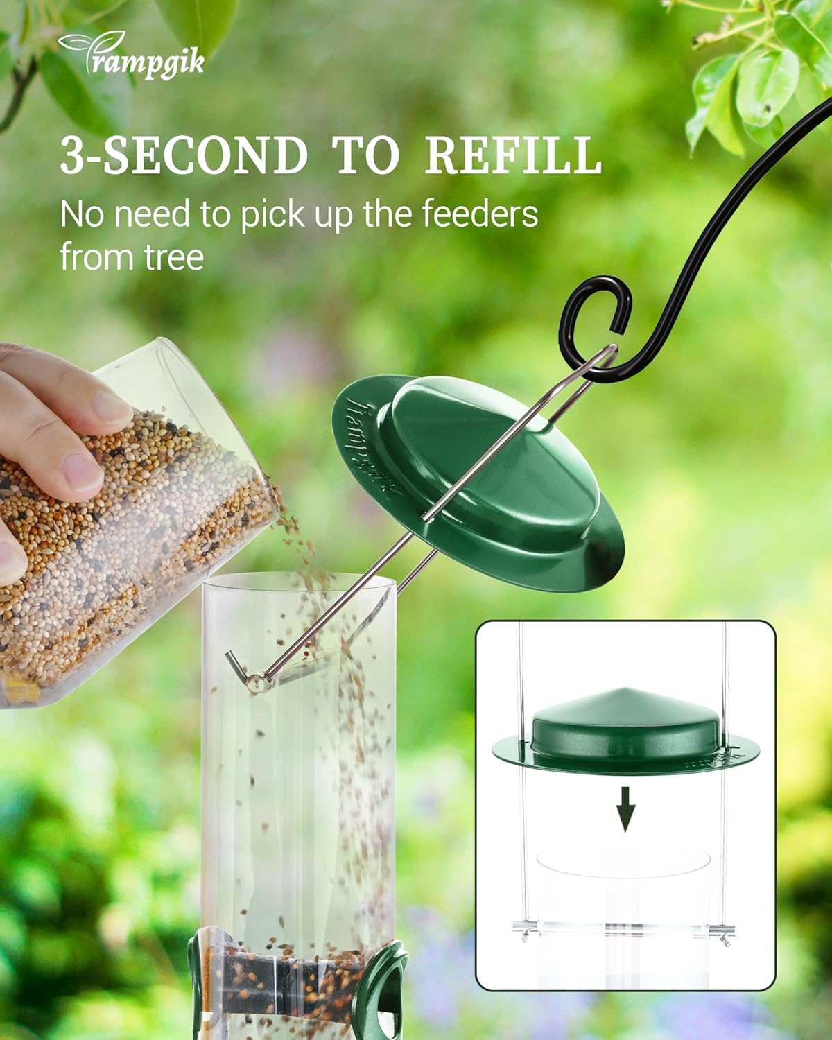 Bird Feeders for Outdoors Hanging,Finch Feeders for Outside,Chew-Proof Hanging Bird Feeder,Rust-Proof Birdfeeder,Squirrel Proof 6 Ports Metal Bird Feeder,14 Inch,1 Pack,Green