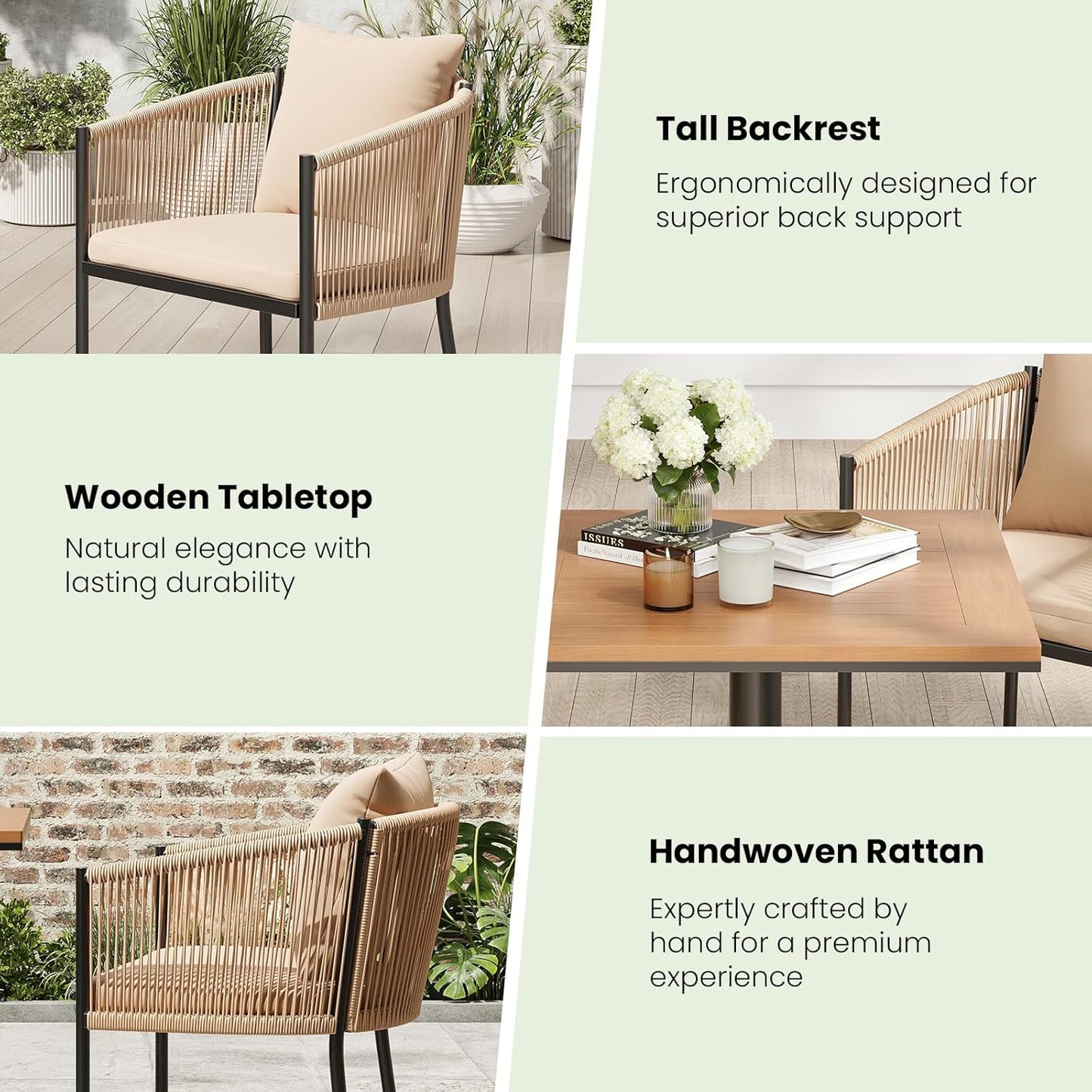 Soohow 4 Pieces Outdoor Chairs, Patio Dining Chairs, Rattan Wicker Chair Set with Cushions for Garden, Deck, Backyard(Beige)