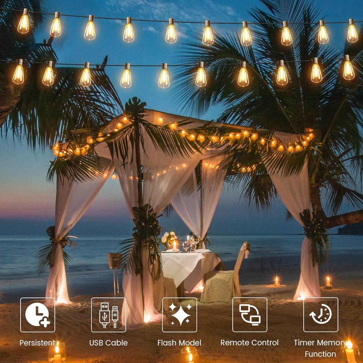 OHLUX 120FT Solar String Lights Outdoor with Remote, 2200K Soft Warm Patio Lights with 52 Shatterproof ST38 Tear-Drop LED Filament Bulbs, Dimmable Outside Edison Hanging Light for Backyard Deck Roof