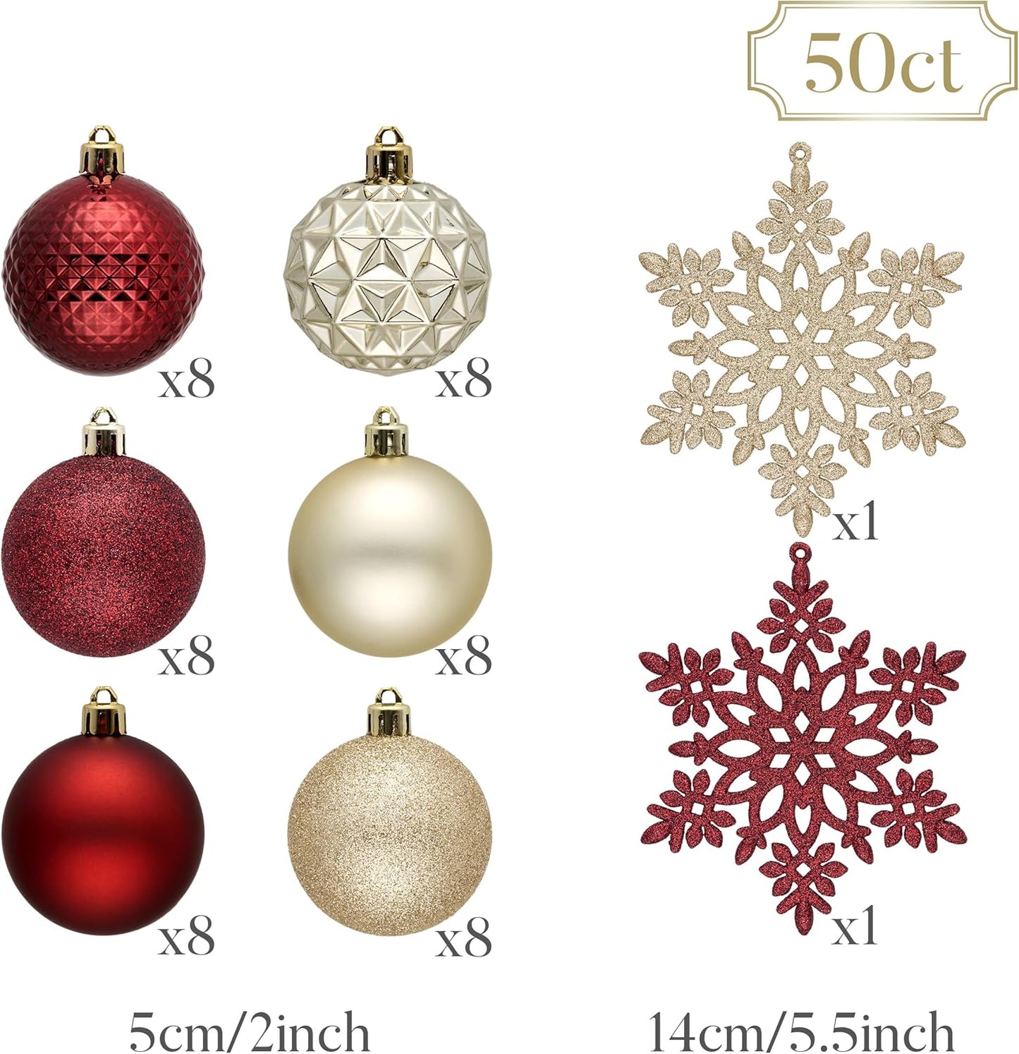 Valery Madelyn Christmas Tree Decorations Ornament Set for Fall Halloween, 50ct 2 Inches Burgundy Red Gold Shatterproof Christmas Ball Ornaments Hanging Xmas Holiday Party Decor