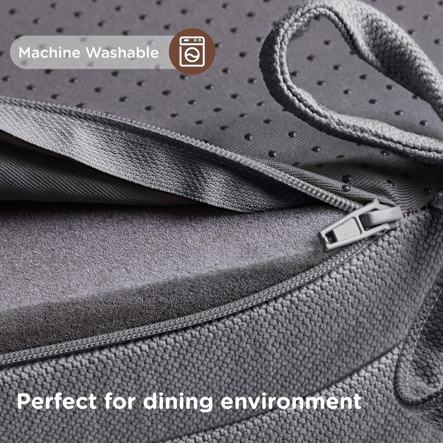 Codi Dining Chair Cushions 4 Pack, Thick Chairs Pads for Indoor Kitchen Room - Washable, Non-Slip Seat Cushion with Ties, 16.5"x16.5"x 3.5", Set of 4, Grey