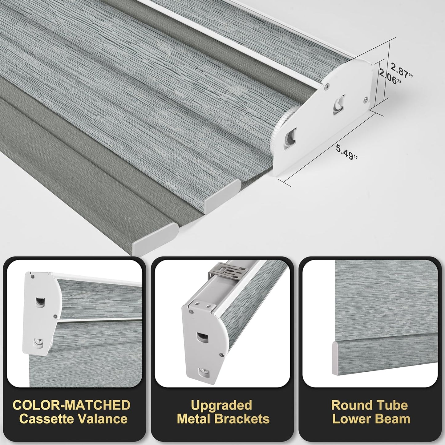 BERISSA Cordless Dual Roller Shades with Cassette Valance, Double Window Shades - Blackout and Light Filtering - Day and Night for Home Office Door. Striped Jacquard Grey. 36 W x 56" H