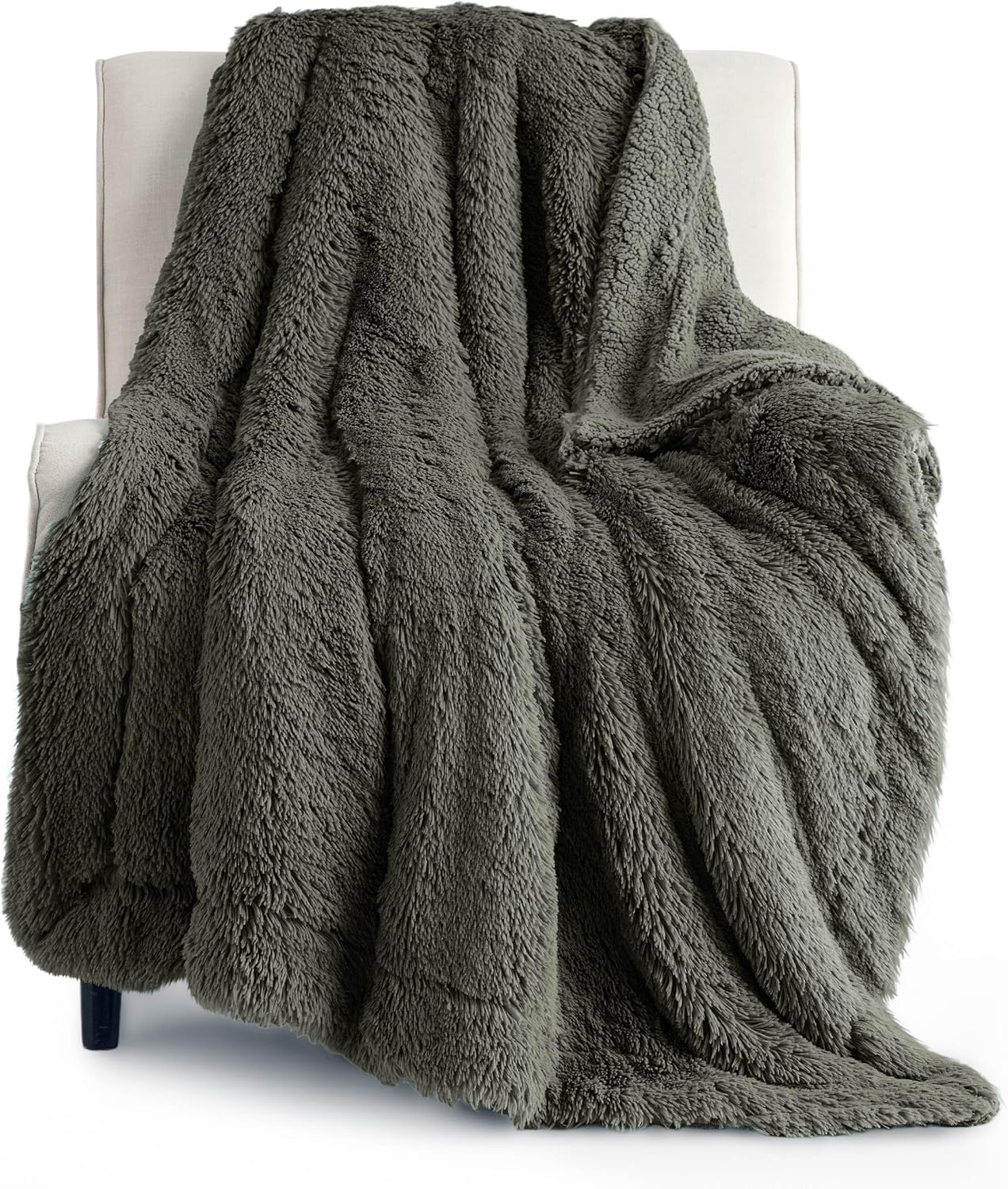 Bedsure GentleSoft Fuzzy Sherpa Faux Fur Twin Blanket Olive Green Cozy Gifts for Women Men, Soft Fleece Plush Warm Minky Thick Blanket Twin Size for Bed, Room Dorm Essentials Olive Decor Gifts, 60x80