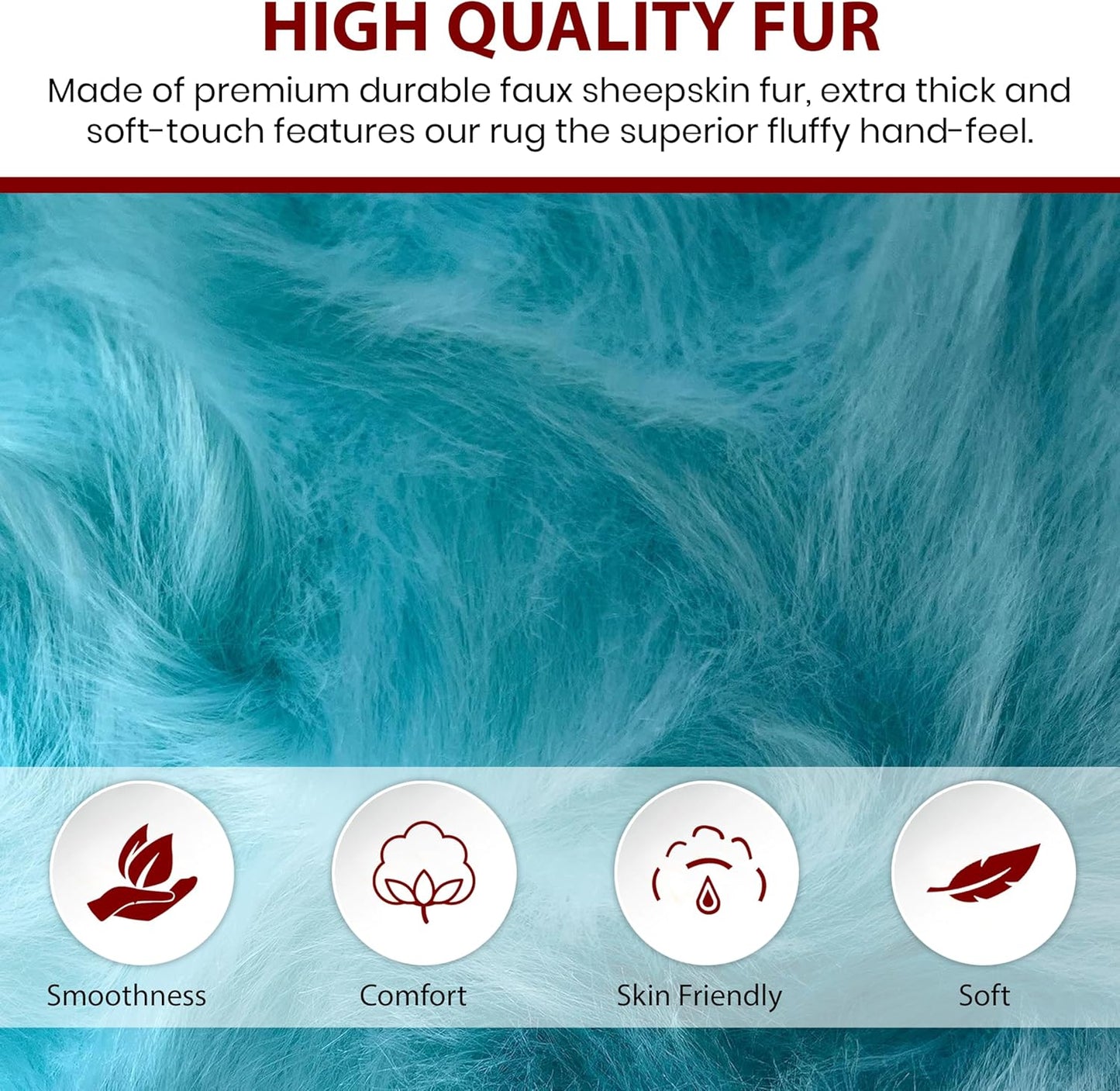 LAMBZY Faux Sheepskin Super Soft Hypoallergenic Free Shape Silky Shag Rug, Luxury Shaggy Plush Carpet for Bedrooms Living Kids Room Sofa Rugs (Blue, Double Side by Side 3'x4')
