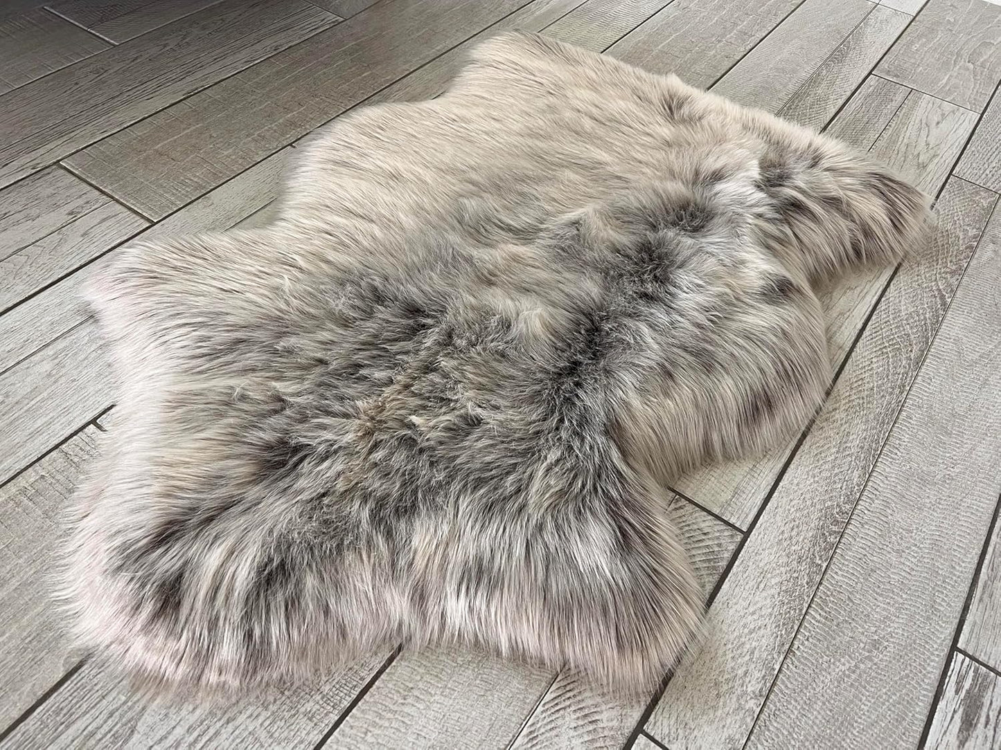 LAMBZY Faux Sheepskin Super Soft Hypoallergenic Free Shape Silky Shag Rug, Luxury Shaggy Plush Carpet for Bedrooms Living Kids Room Sofa Rugs (Brown with Beige Tips, Single 2'x3')