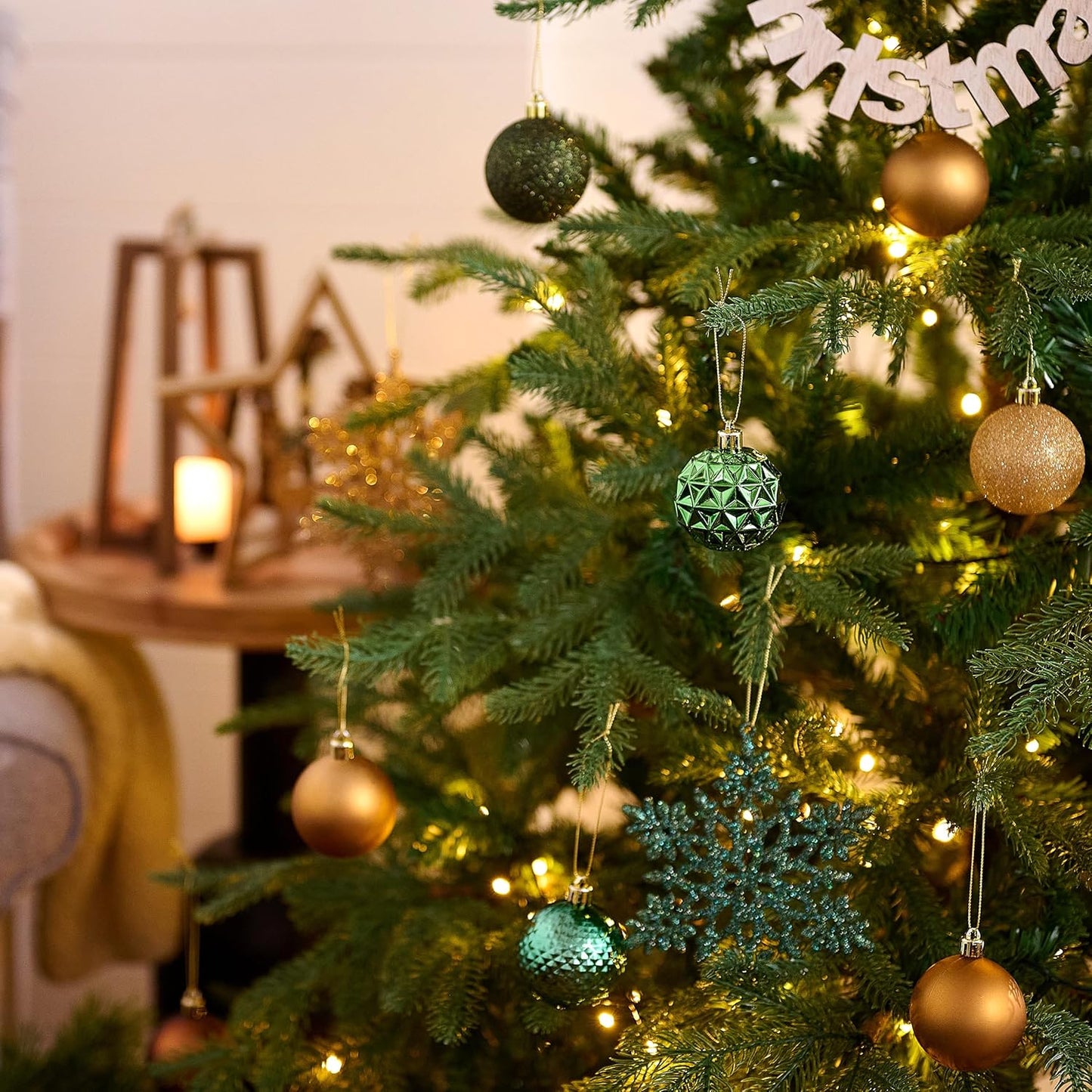 Valery Madelyn Christmas Tree Decorations Ornament Set for Fall Halloween, 50ct 2 Inches Green Brown and Gold Shatterproof Christmas Ball Ornaments Hanging Xmas Holiday Party Decor