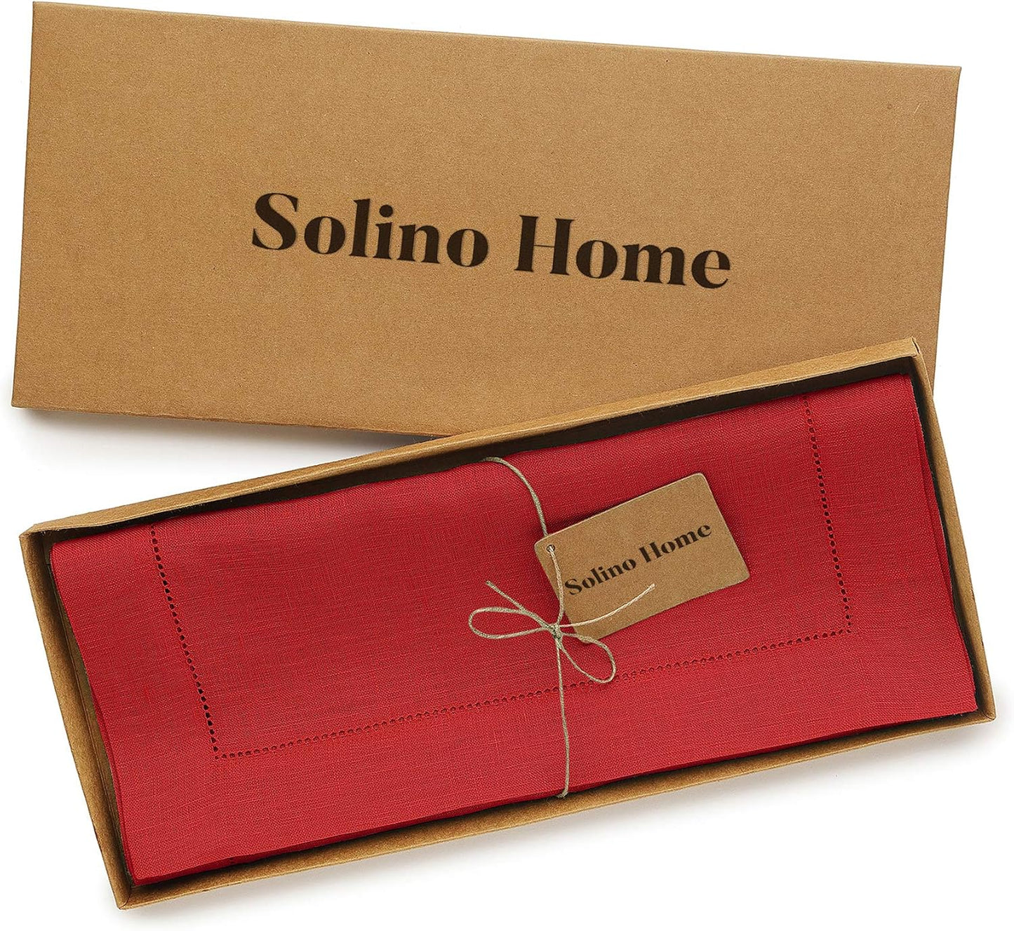 Solino Home Linen Red Table Runner 120 Inches Long - 100% Pure Linen 14 x 120 Inch Table Runner - Classic Hemstitch