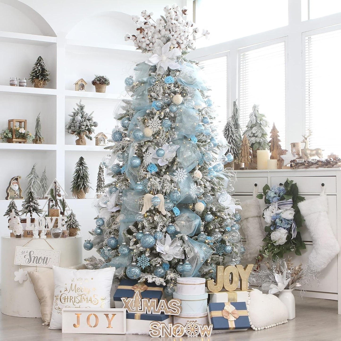 Sea Team Shatterproof Clear Plastic Christmas Ball Ornaments Decorative Xmas Balls Baubles Set with Stuffed Delicate Decorations (80mm/3.15 inch 20-Pack, Babyblue)