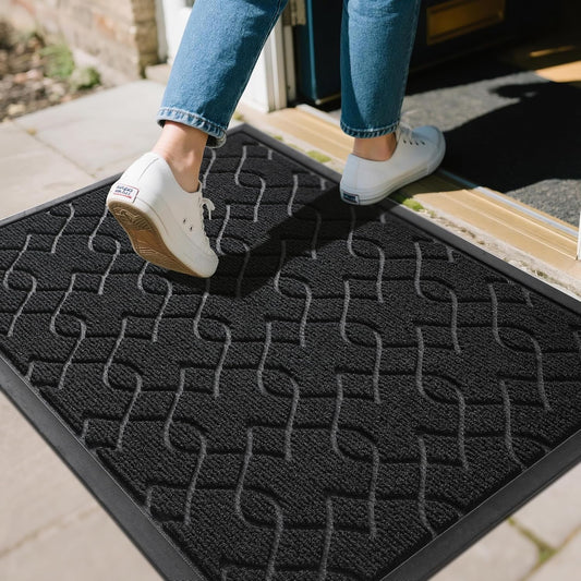 Yimobra Front Door Mat Outdoor Indoor 36x24, All-Season, All-Weather, Heavy Duty Welcome Door Mats Outside Entrance, Non Slip Porch Patio Entrance Mat, Black