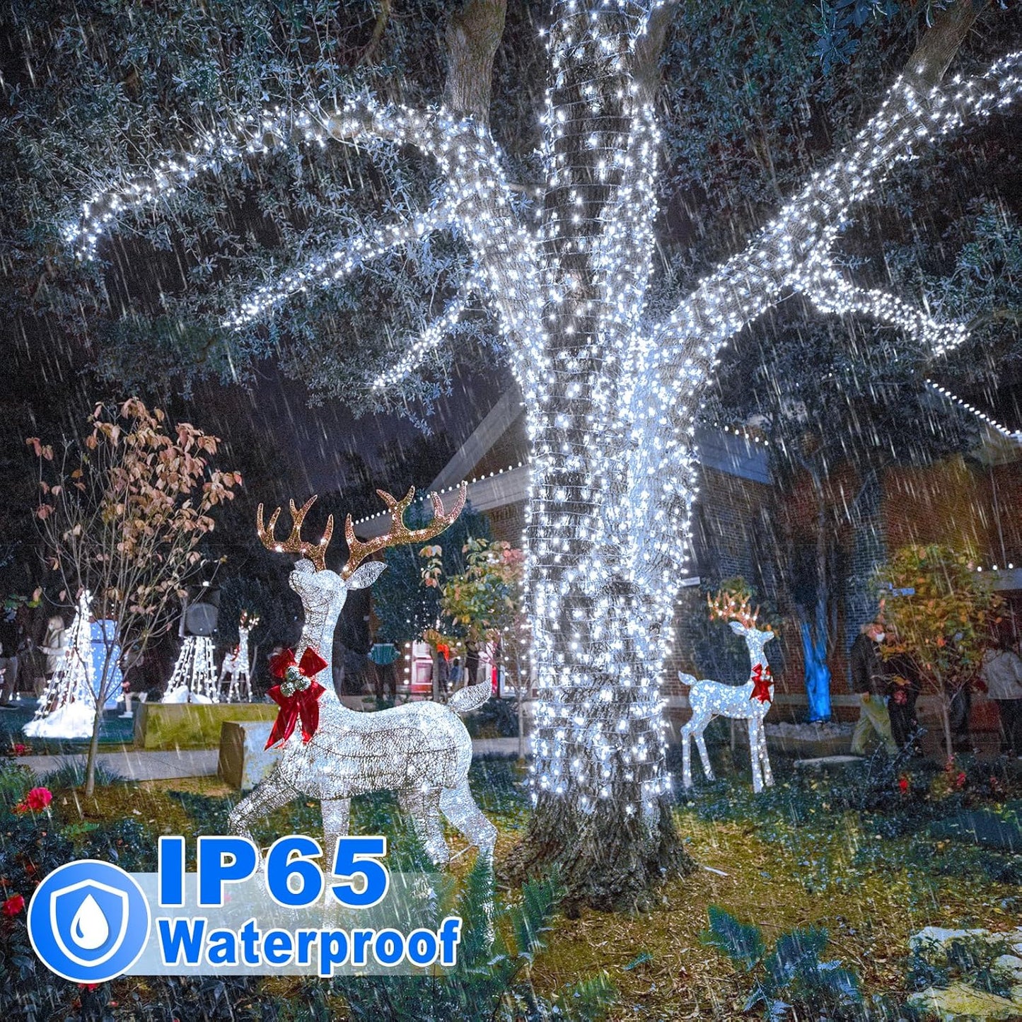 Christmas Lights Outdoor, 66FT 200 LED White Christmas Tree Lights with 8 Modes Waterproof, Plug in Green Wire Connectable String Light for Indoor House Patio Wedding Party Decorations