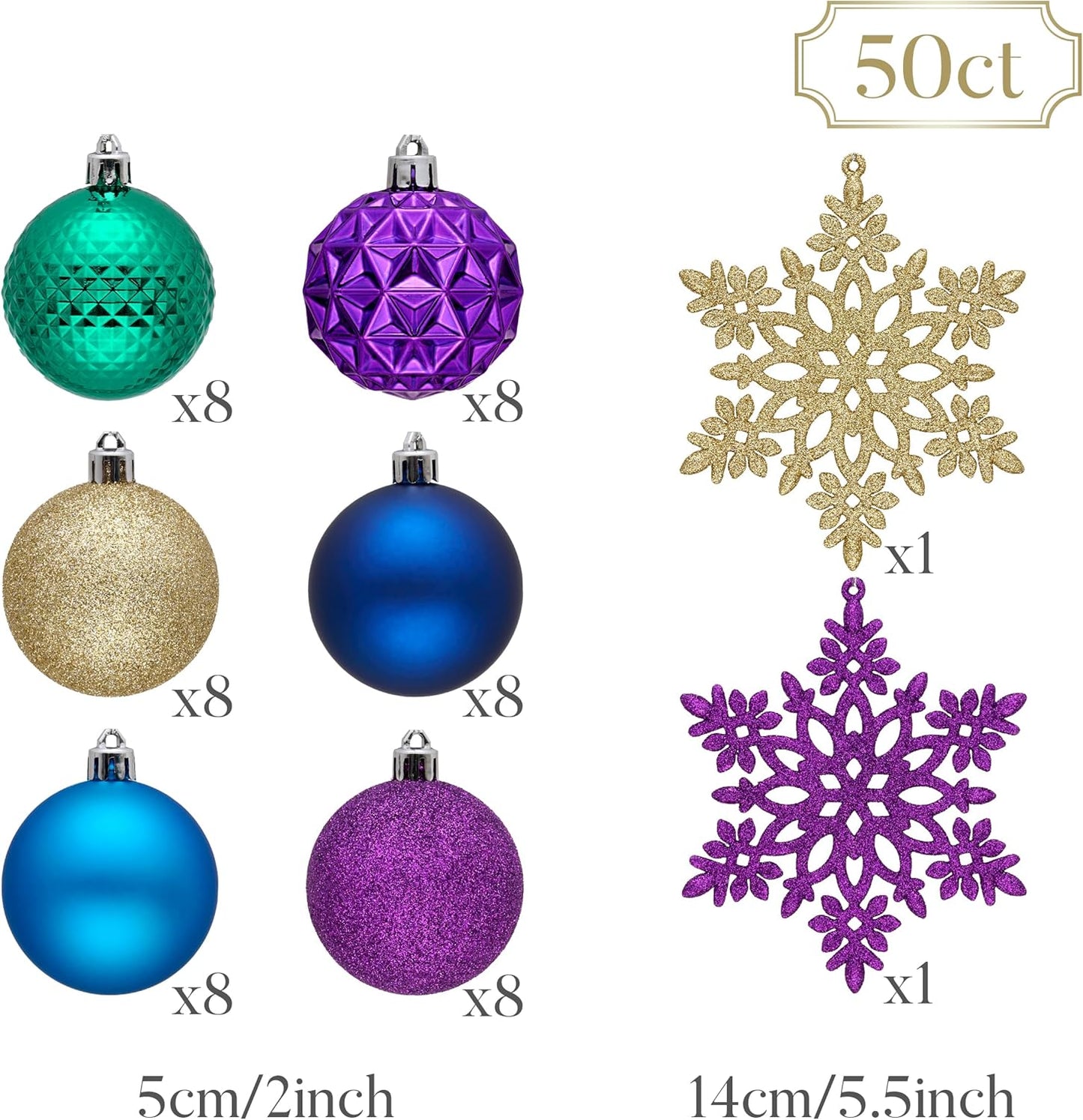 Valery Madelyn Christmas Tree Decorations Ornament Set for Fall Halloween, 50ct 2 Inches Peacock Purple Blue Shatterproof Christmas Ball Ornaments Hanging Xmas Holiday Party Decor