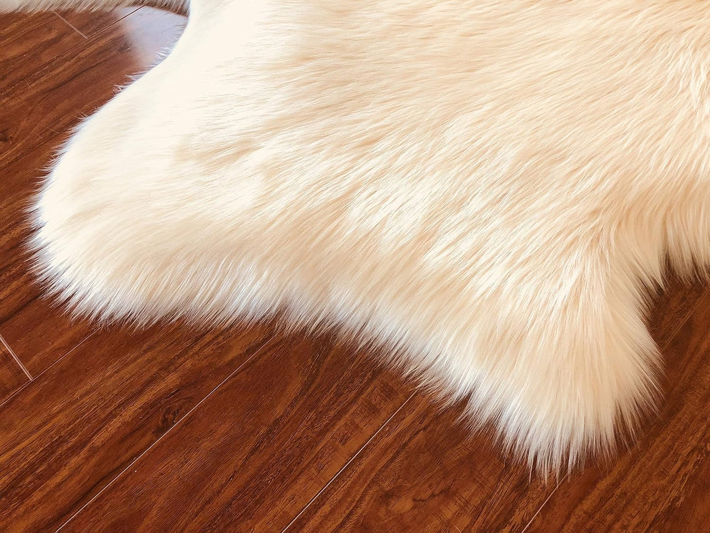 LAMBZY Faux Sheepskin Hypoallergenic Free Shape Shag Rug, Luxury Shaggy Silky Plush Carpet for Bedrooms Living Room Kids Rooms Sofa Floor Rugs (Triple Side by Side 3'x6',90x180cm Cream)