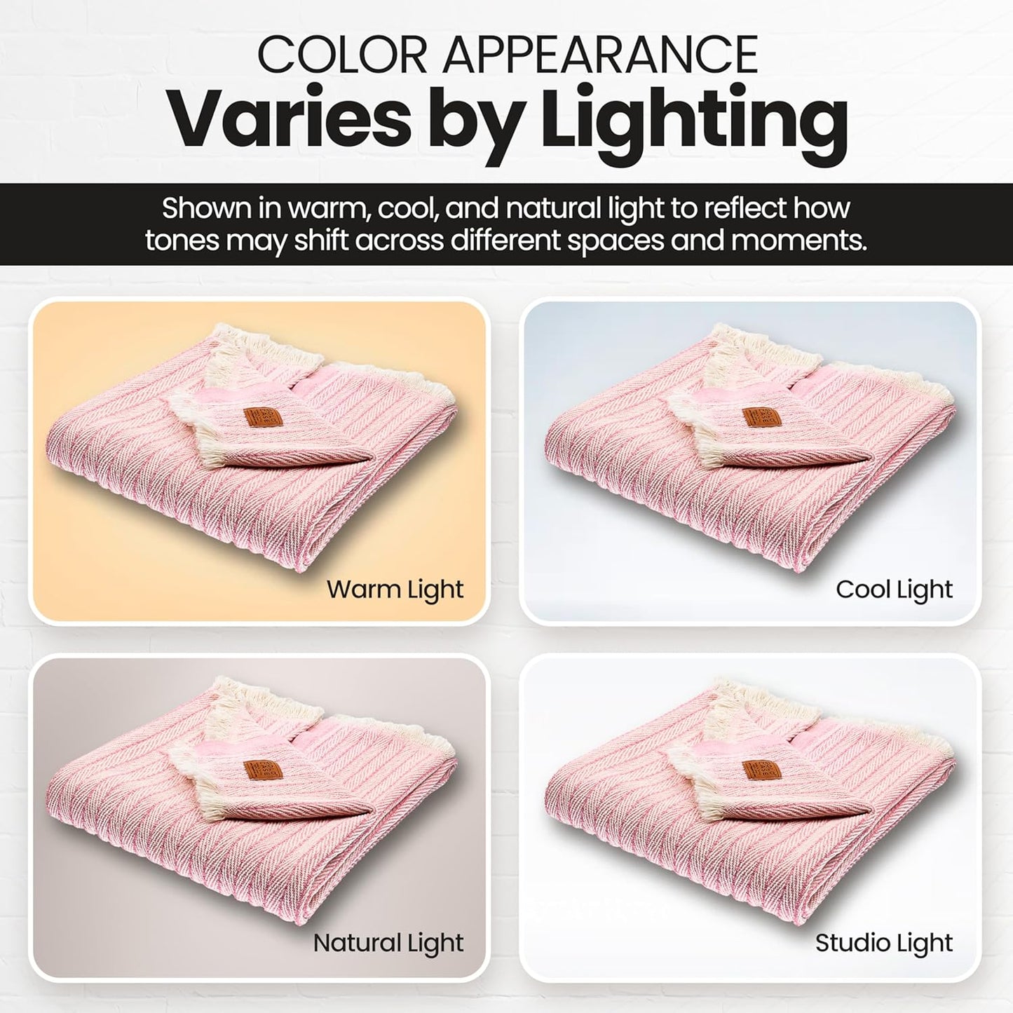 Gold Case Throw Blanket for Couch – 100% Recycled Turkish Cotton Blankets & Throws – Elegant Decorative Throw Blankets for Living Room Sofa – Woven Throws for Couch – Vintage Pink – 60x80